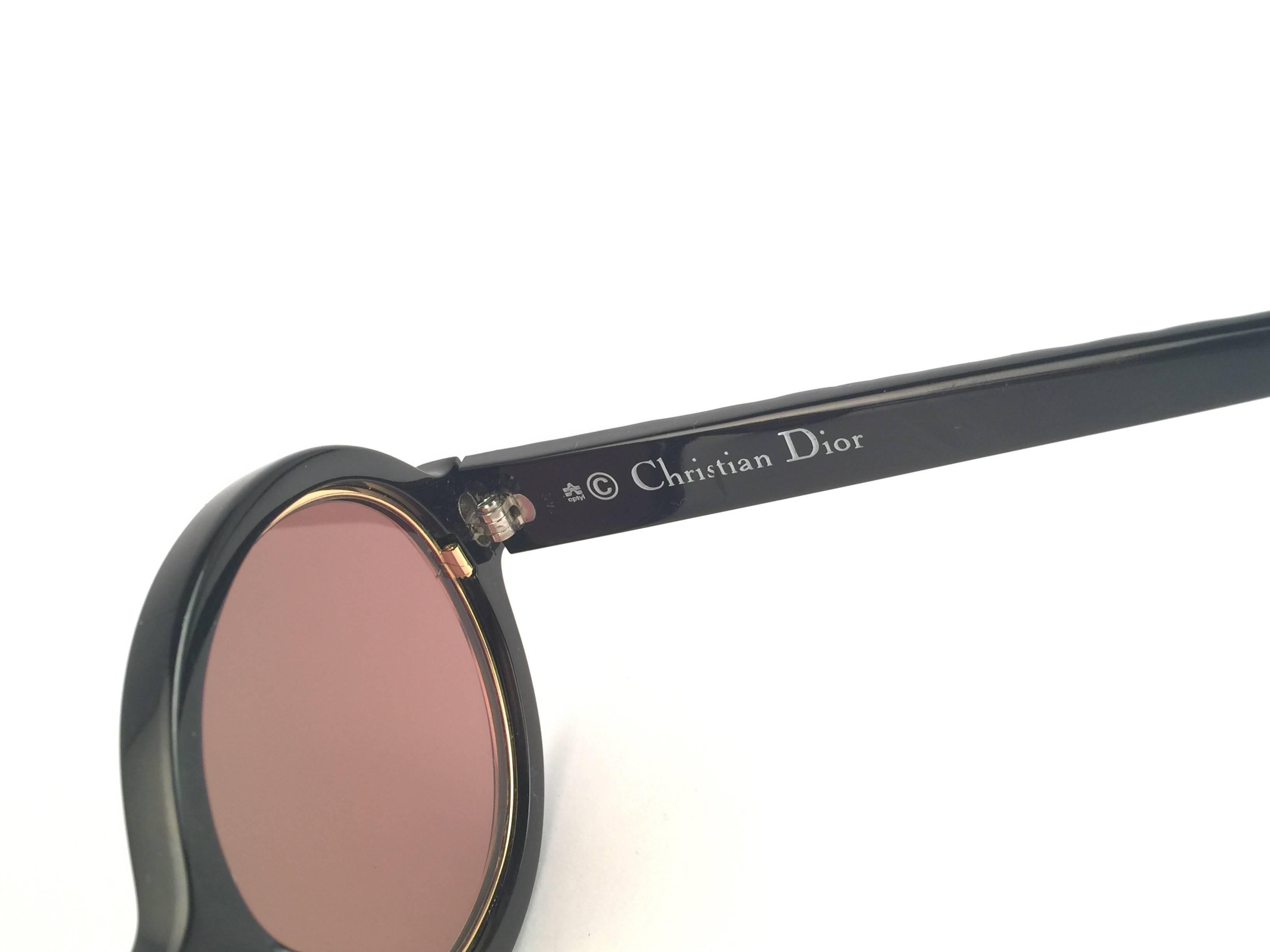 New Vintage Christian Dior 2446 90 Patent Black Round Optyl Sunglasses 1