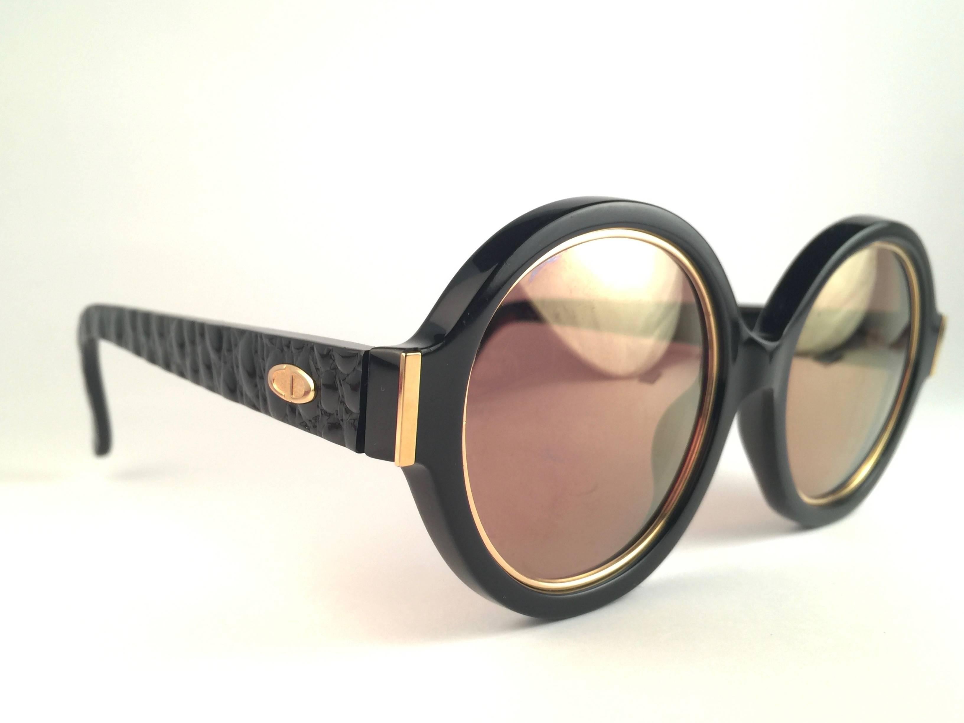 Beige New Vintage Christian Dior 2446 90 Patent Black Round Optyl Sunglasses