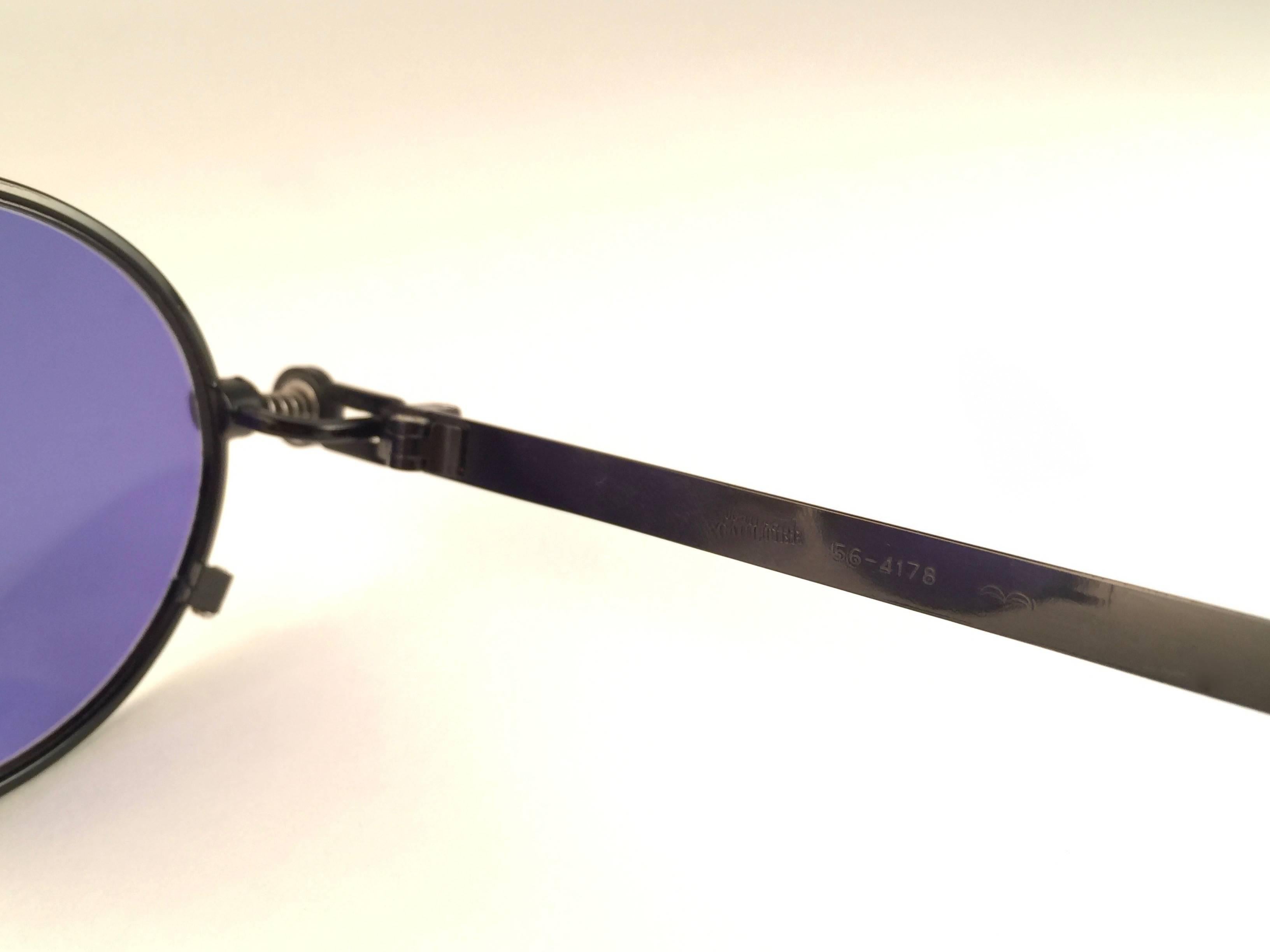 Women's or Men's New Jean Paul Gaultier 56 4178 Round Black Matte Dark Purple Sunglasses 1990's 