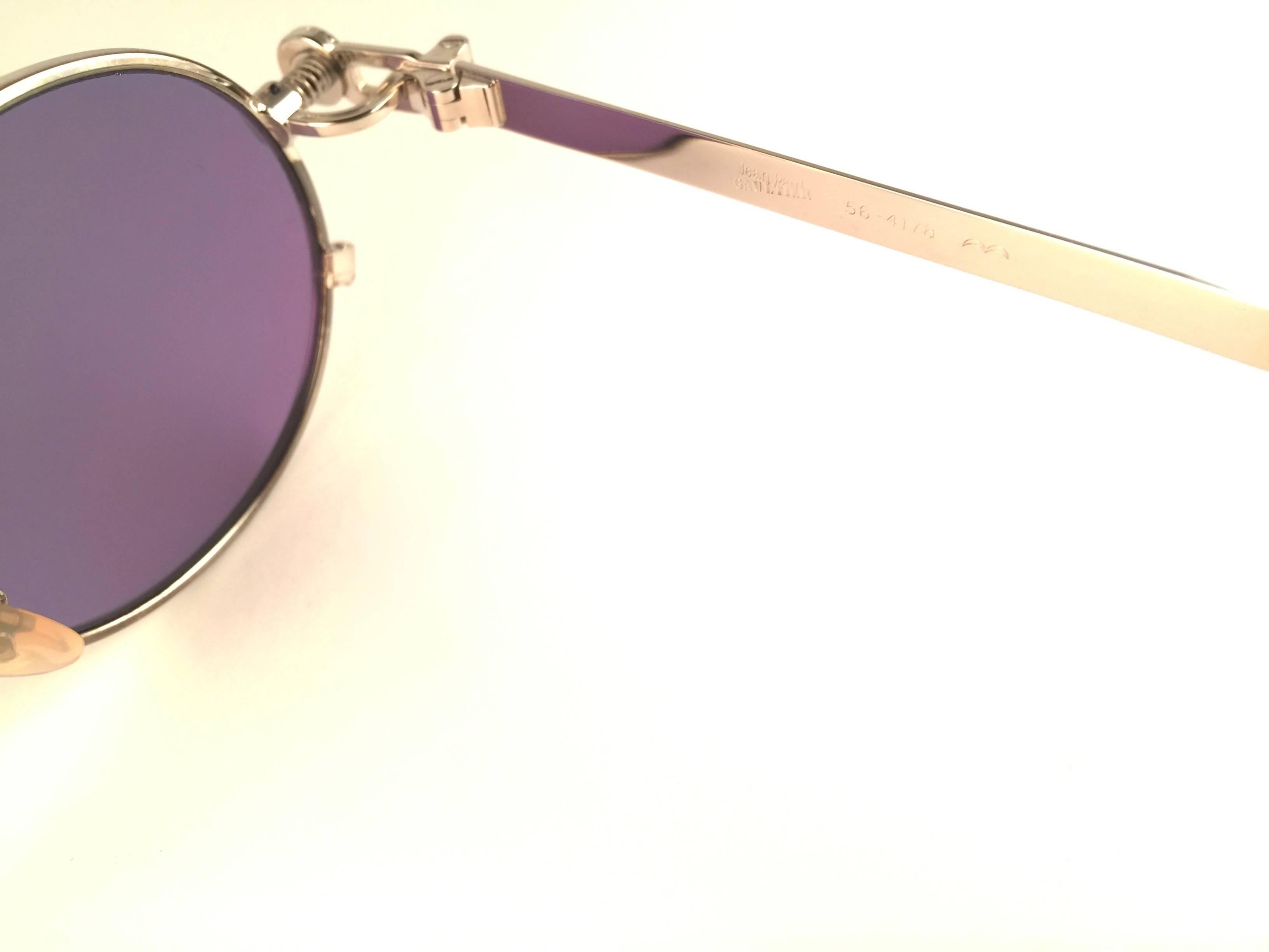 New Jean Paul Gaultier 56 4178 Round Silver Dark Purple Sunglasses 1990's Japan In New Condition In Baleares, Baleares