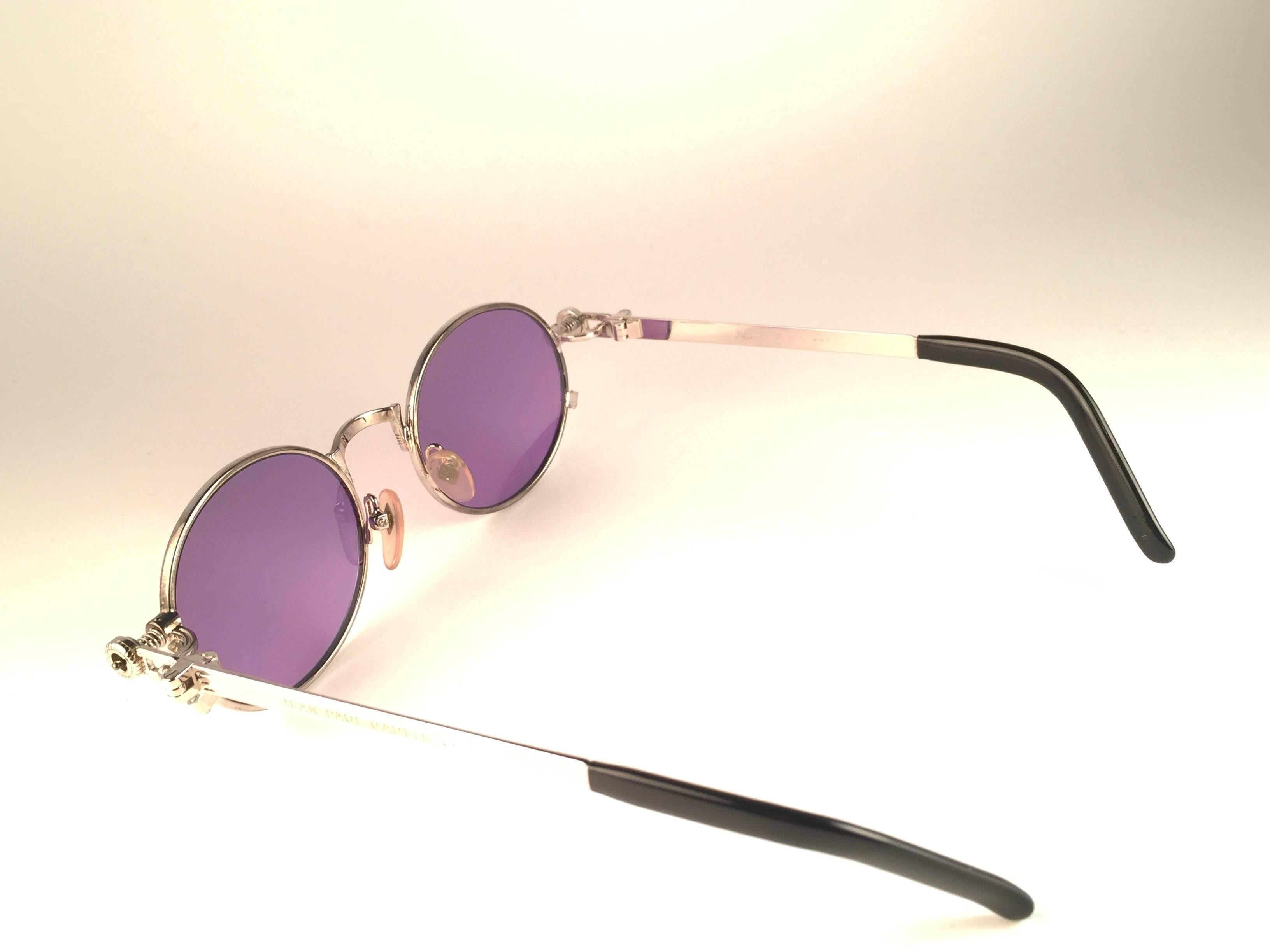 New Jean Paul Gaultier 56 4178 Round Silver Dark Purple Sunglasses 1990's Japan 1
