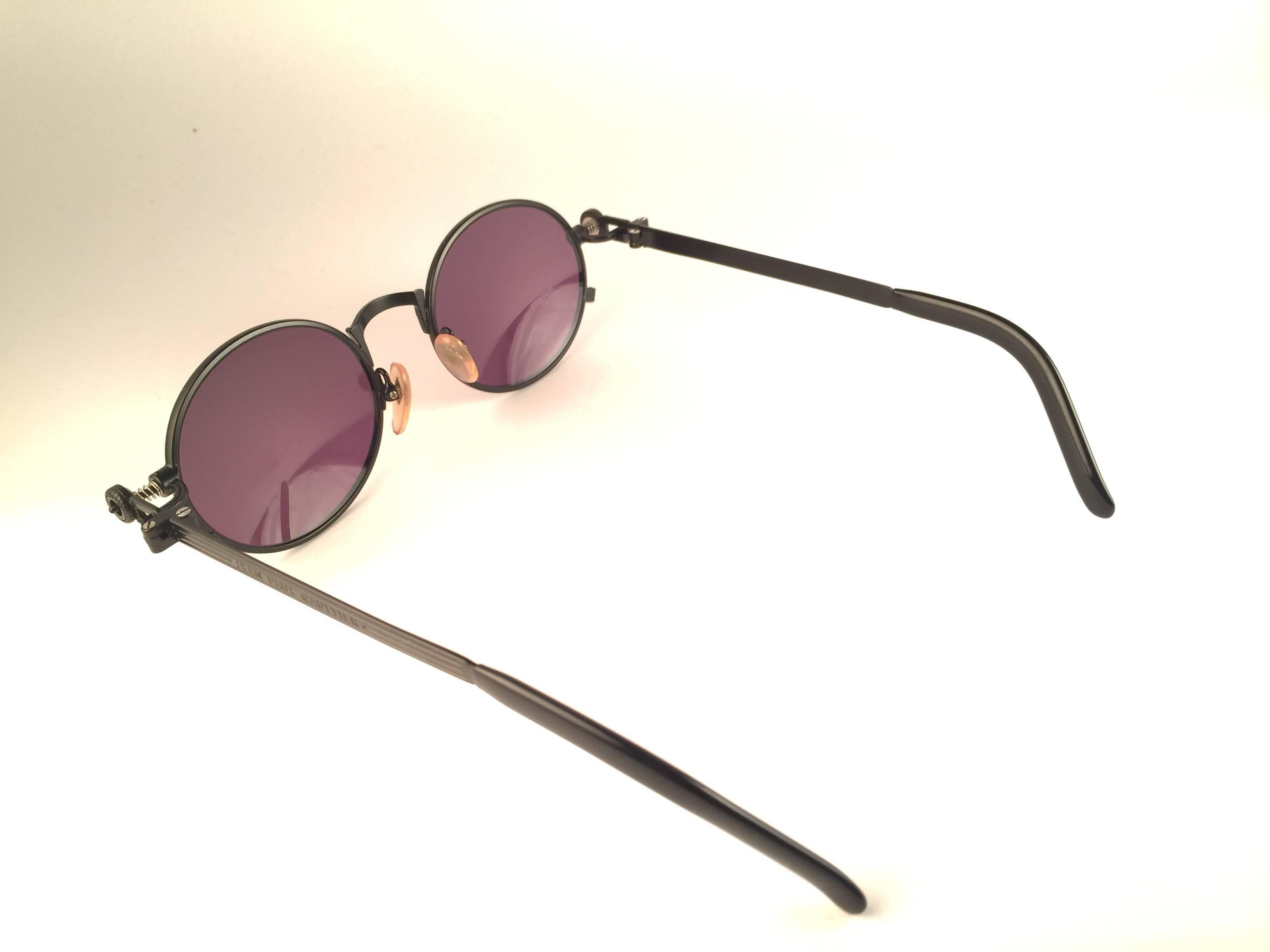 New Jean Paul Gaultier 56 4178 Round Black Matte Brown Lens Sunglasses 1990's  In New Condition In Baleares, Baleares