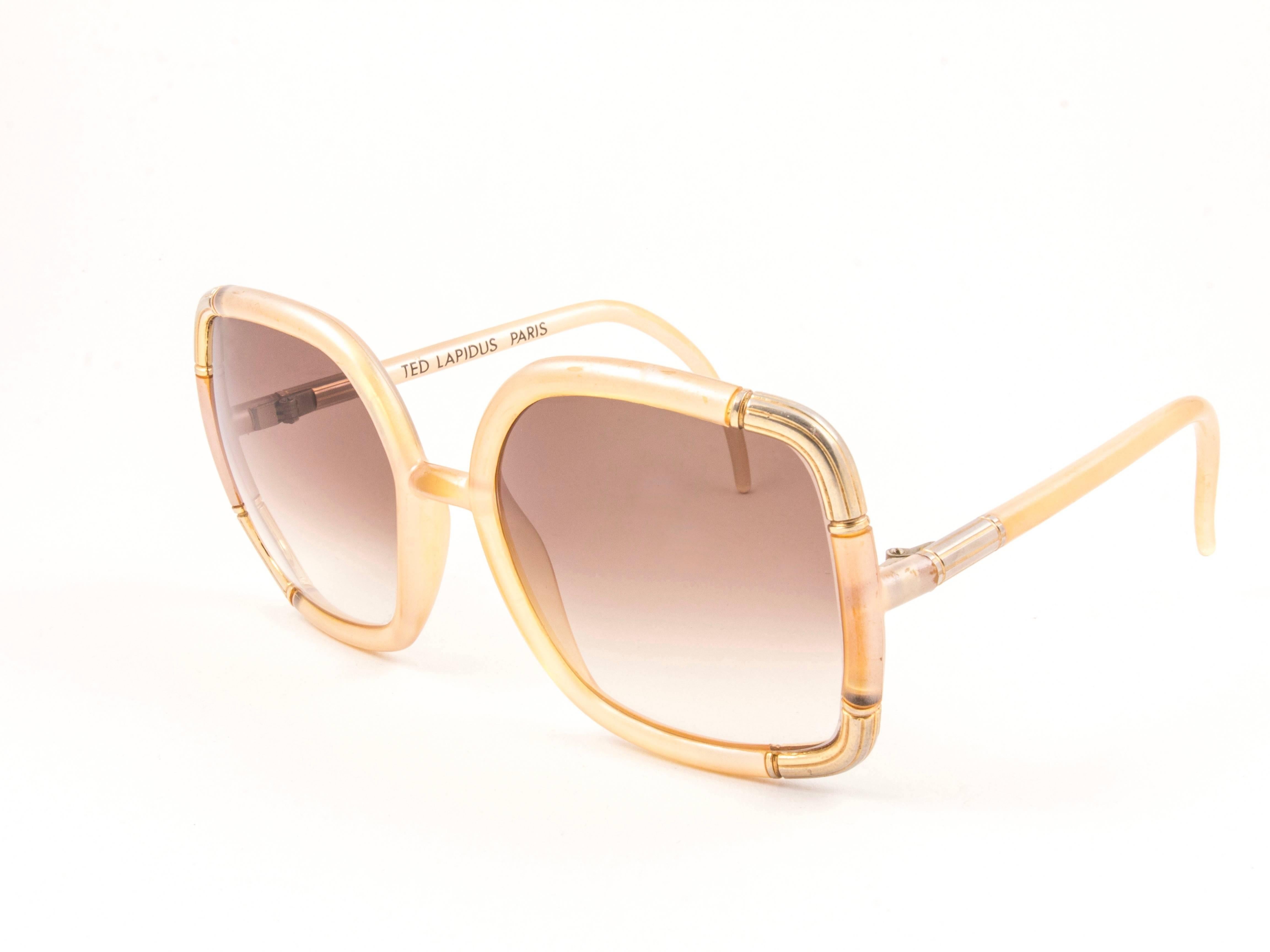 Orange New Vintage Ted Lapidus Paris Pearled Beige & Gold 1970 Sunglasses