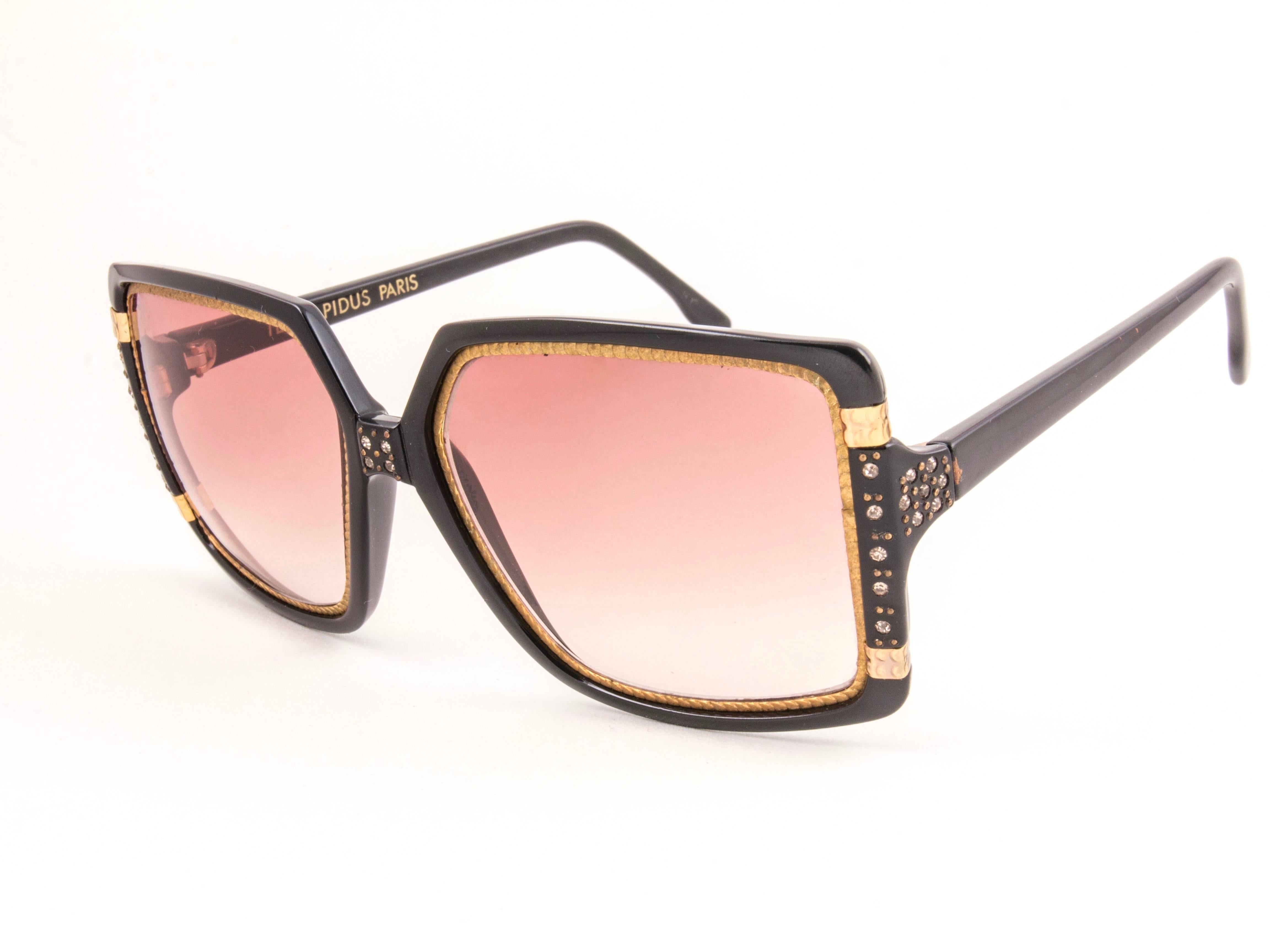 Orange New Vintage Ted Lapidus Paris TL Strass Accents Gold Black 1970 Sunglasses