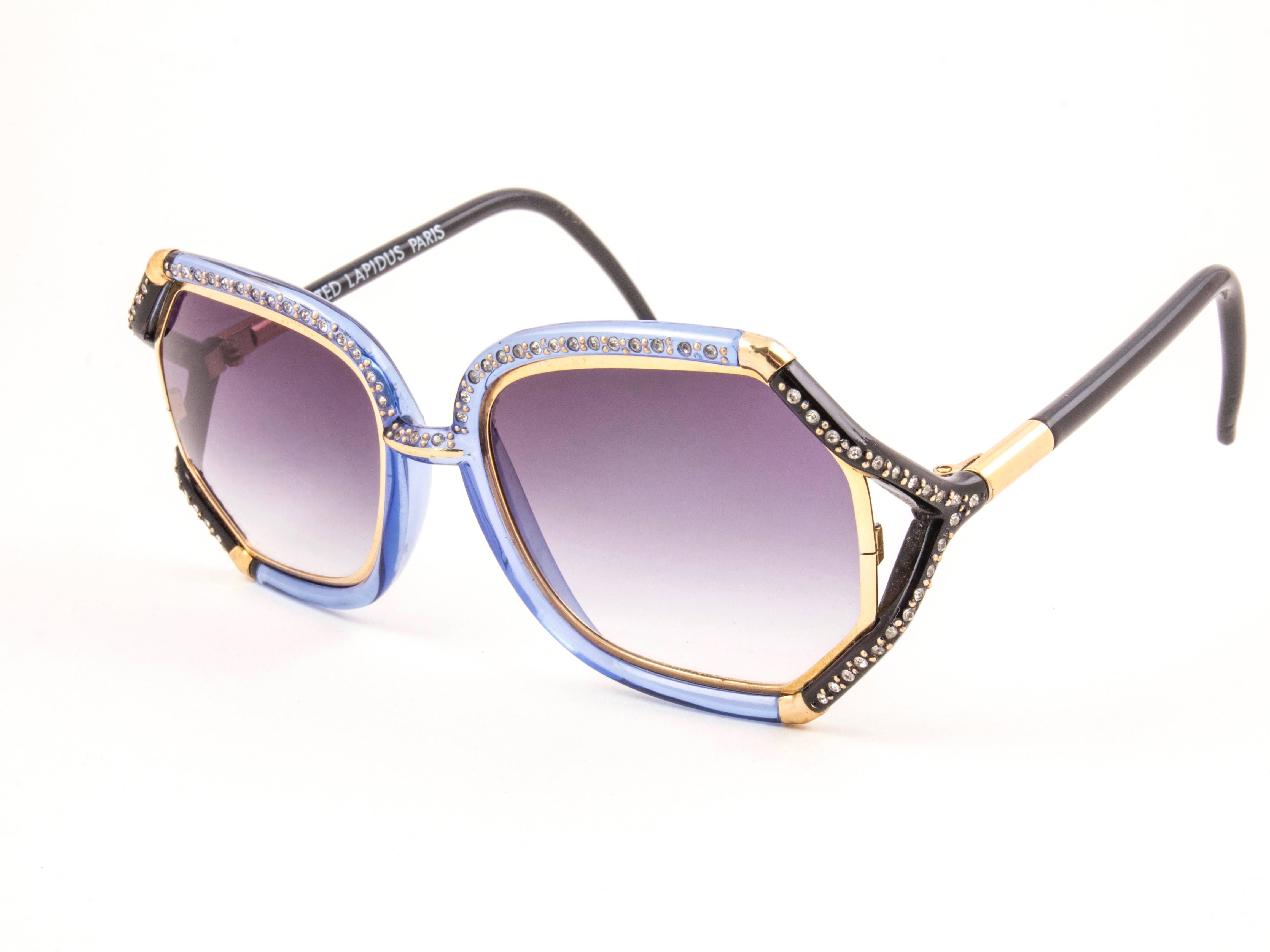 Gray New Vintage Ted Lapidus Paris TL 10 83 Strass Accents & Blue 1970 Sunglasses