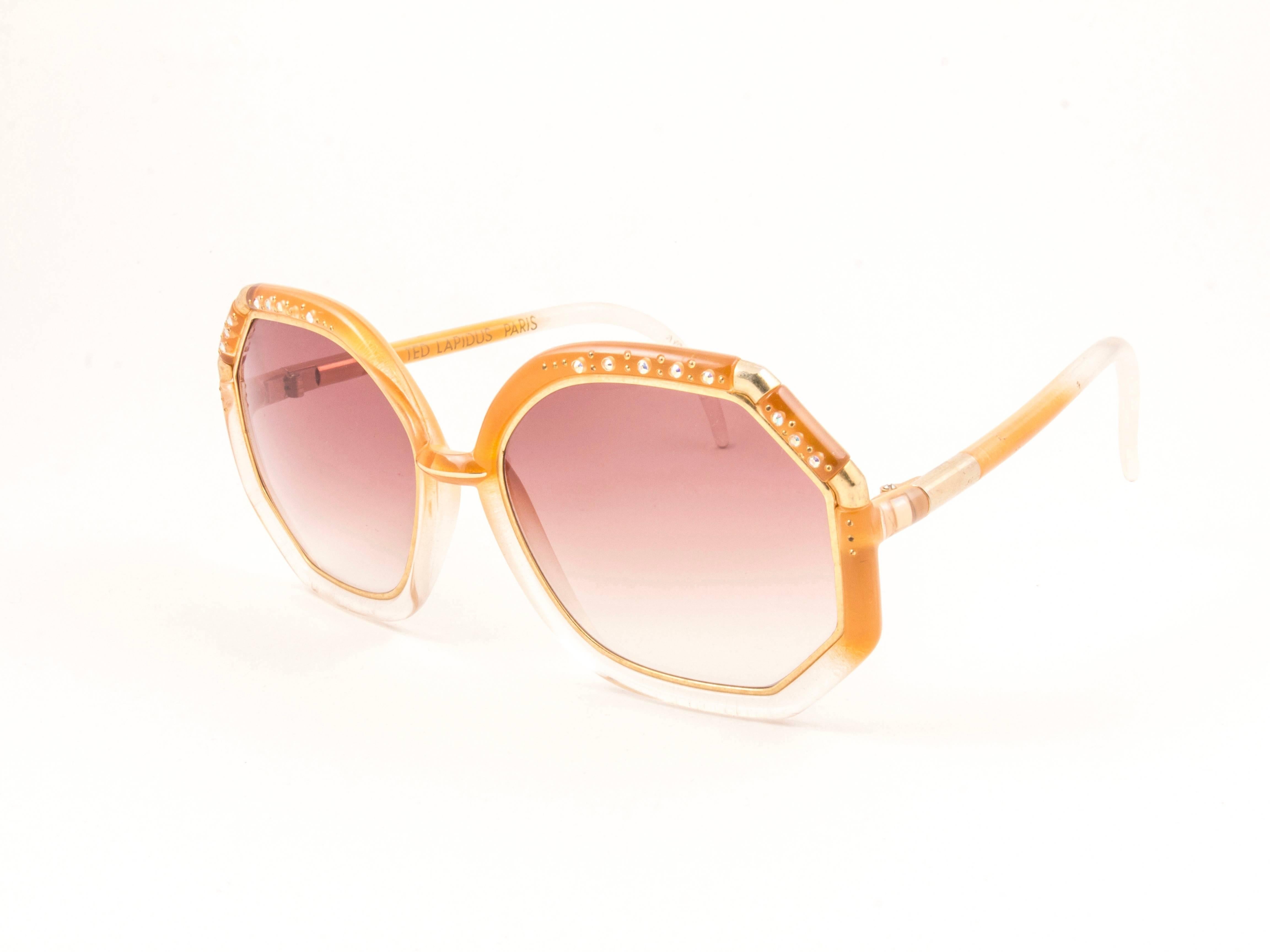 Orange New Vintage Ted Lapidus Paris TL Strass Accents & Amber 1970 Sunglasses