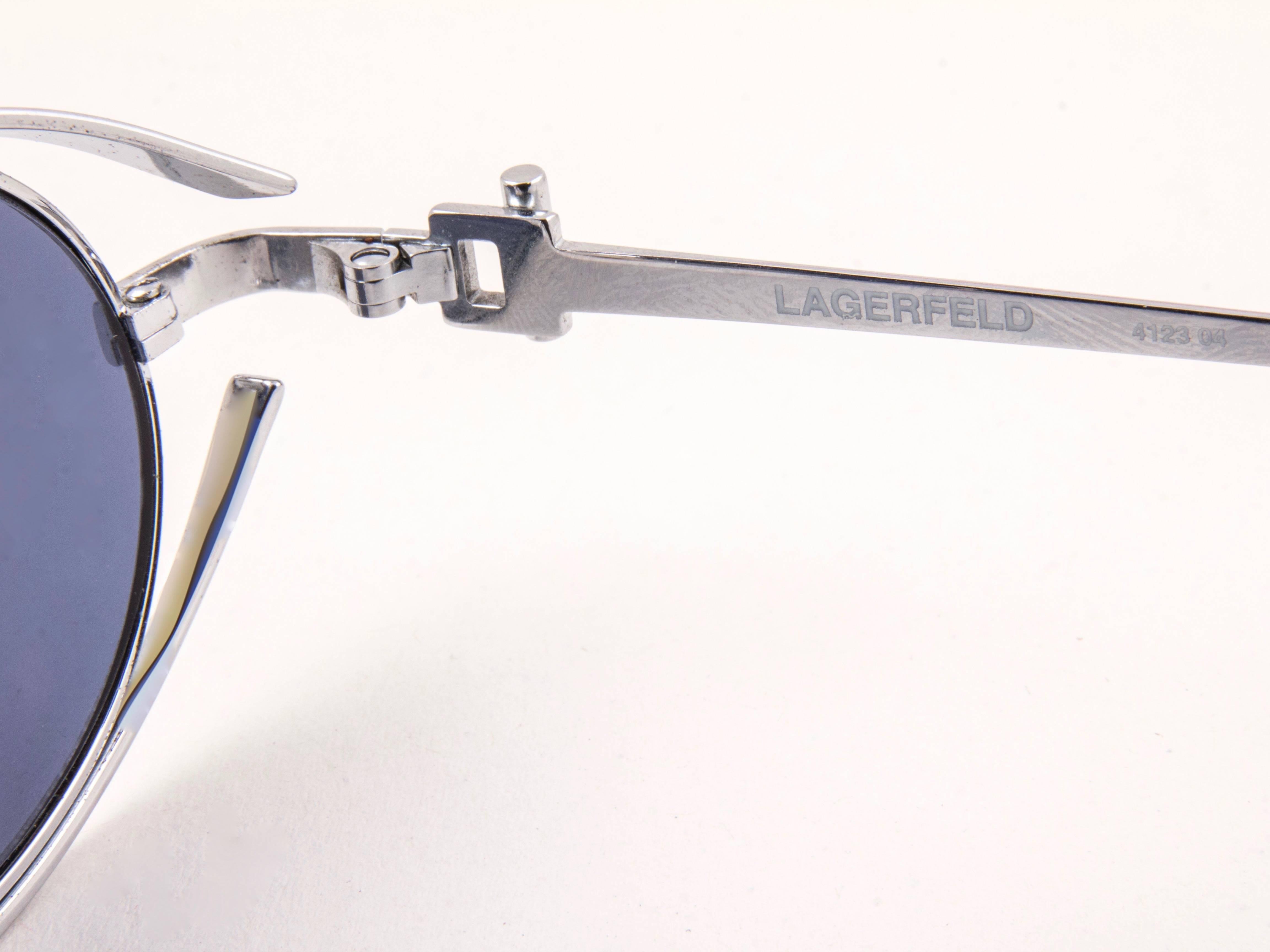New Vintage Karl Lagerfeld 4123 04 Oval Silver 1990 France Sunglasses In New Condition In Baleares, Baleares
