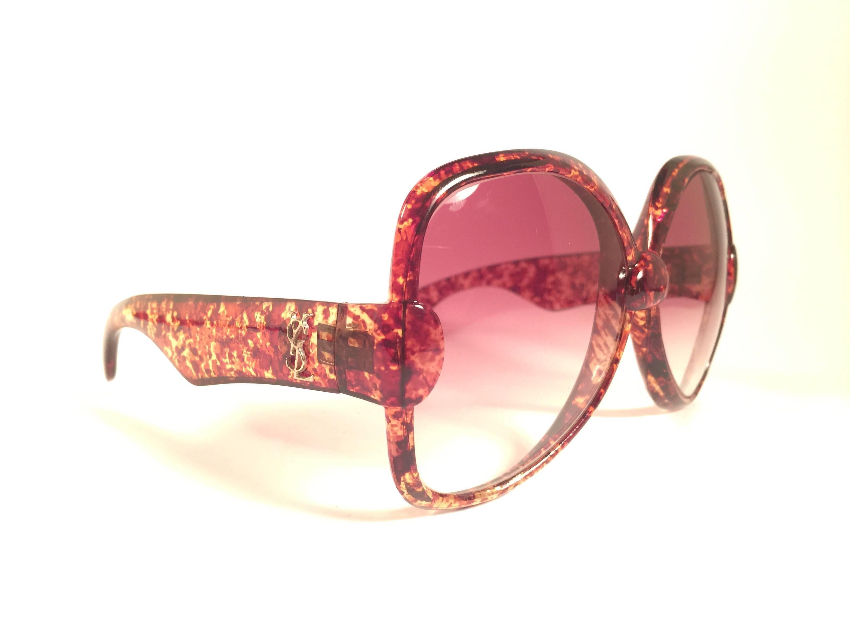 Pink New Vintage Yves Saint Laurent YSL 653 Jasped Brown 1970 France Sunglasses 