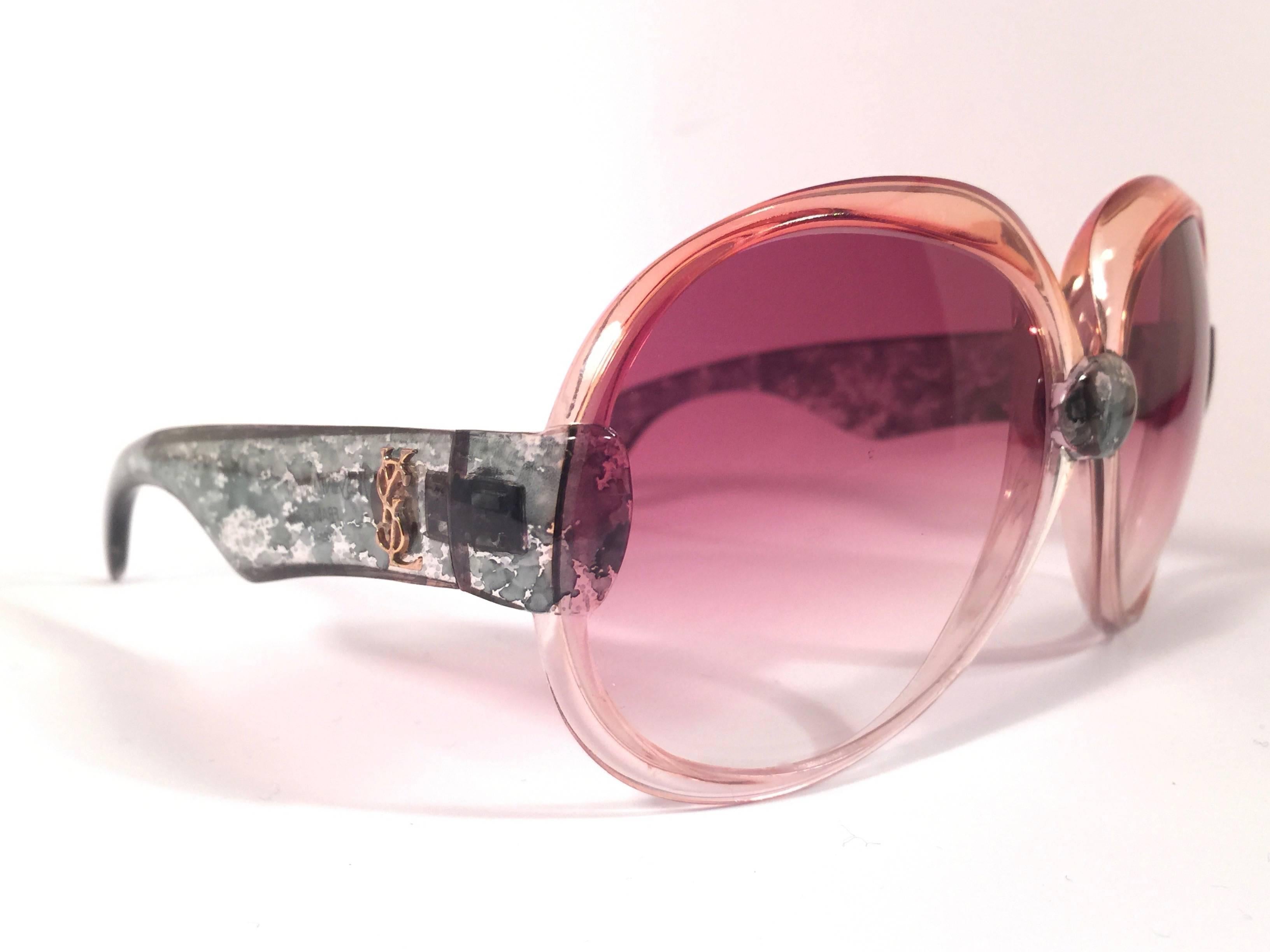 Pink New Vintage Yves Saint Laurent YSL 543 Translucent Amber 1970 France Sunglasses 