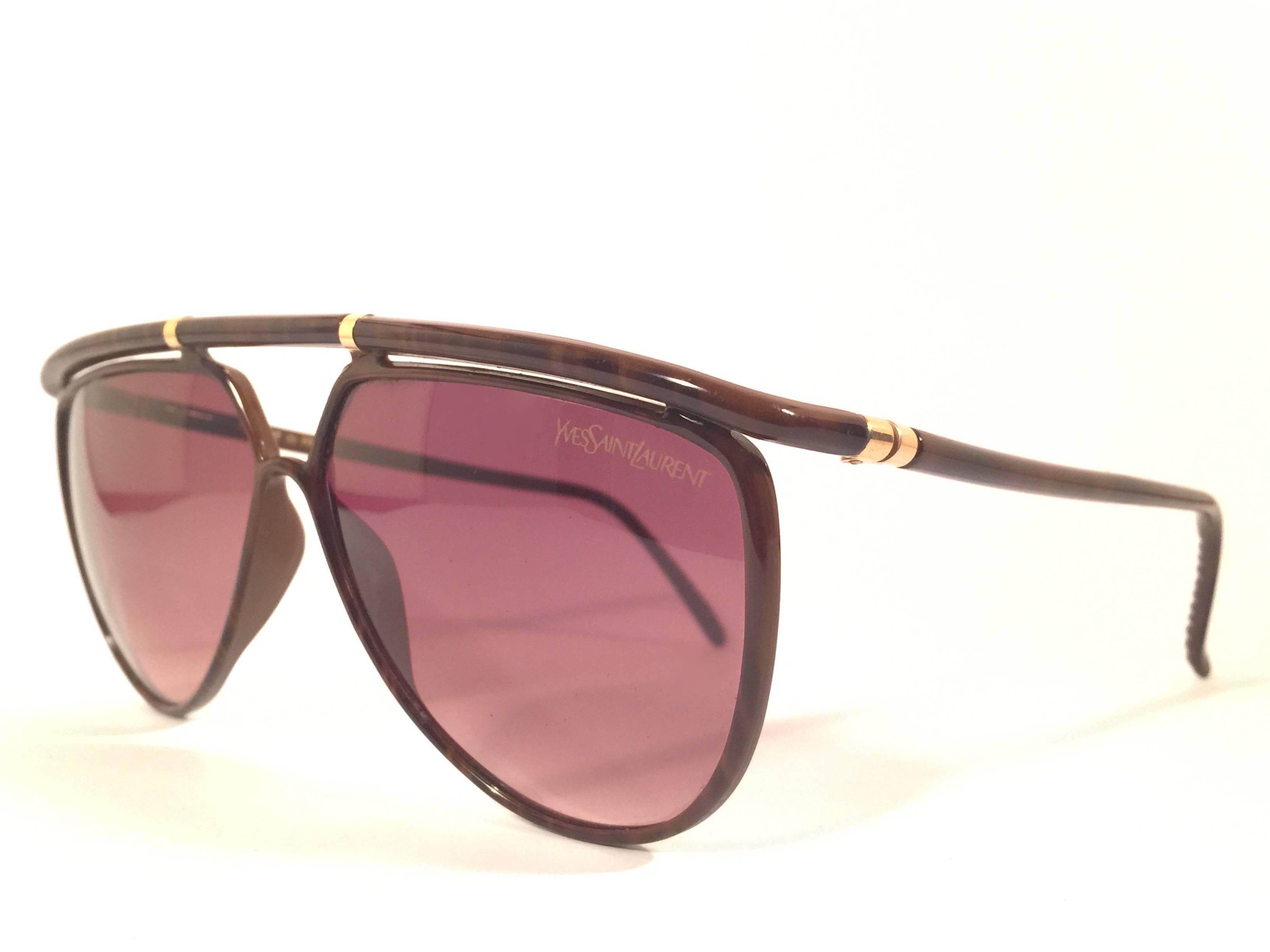 Gray New Vintage Yves Saint Laurent 8633 YSL Jasped Brown 1980's Paris Sunglasses