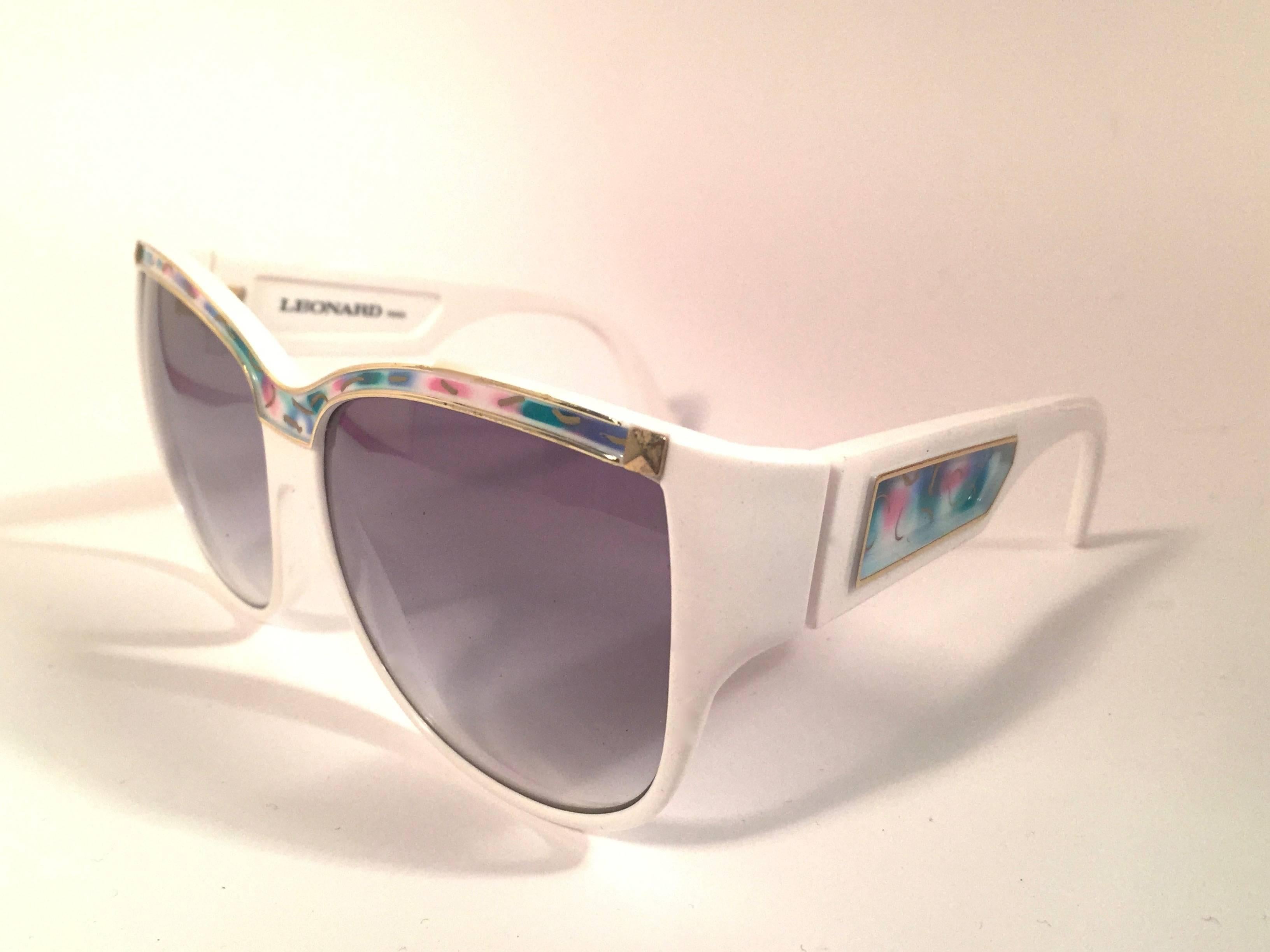 New Vintage Leonard LE1406 White Mosaic 1970's France Sunglasses In New Condition In Baleares, Baleares