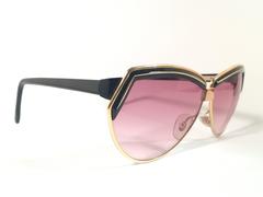 New Vintage Leonard LE5201 Black & Gold Cat Eye 1970's France Sunglasses