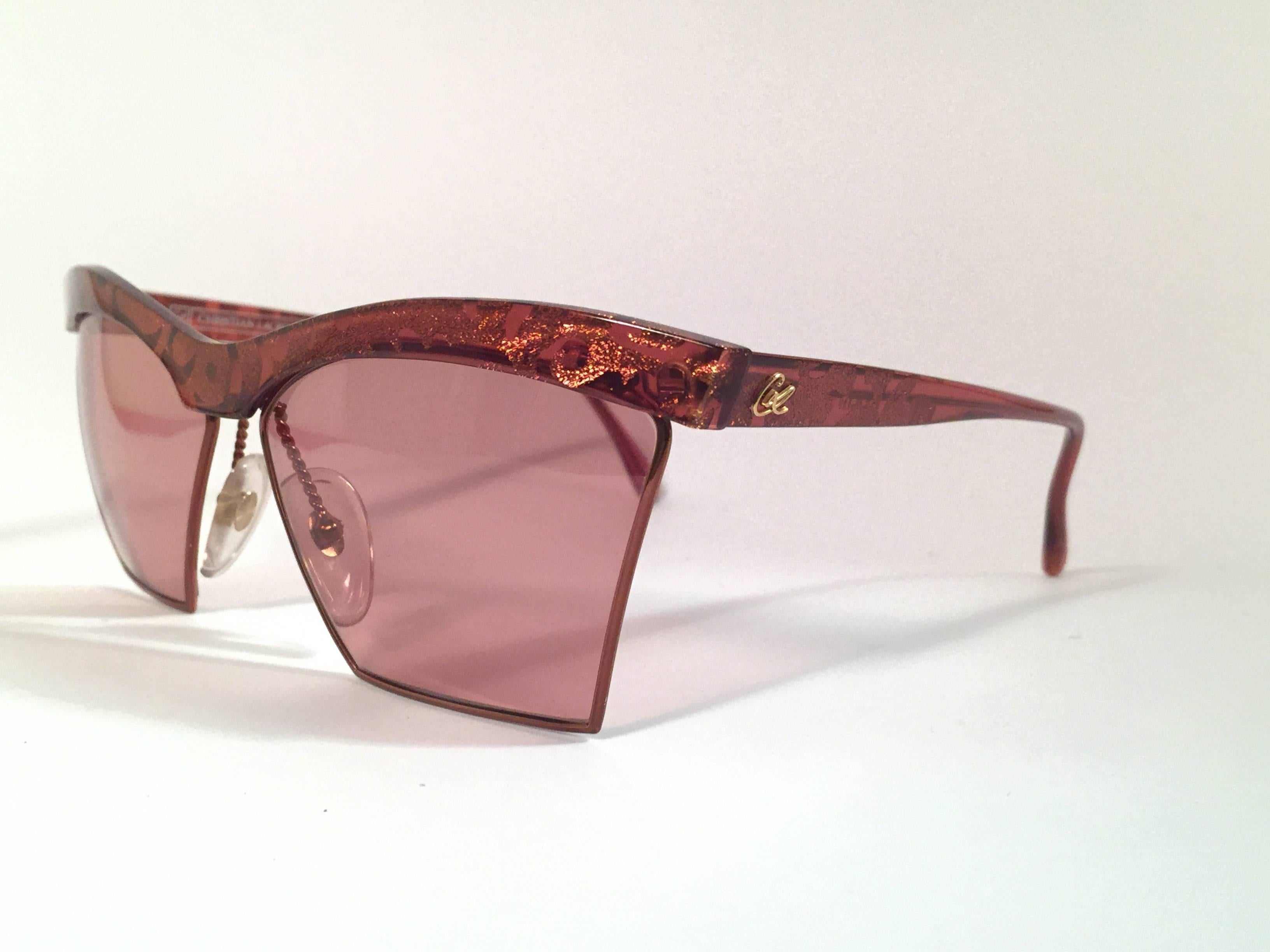 Beige New Vintage Christian Lacroix Cat Eye 7315 Red & Gold 1980's France Sunglasses