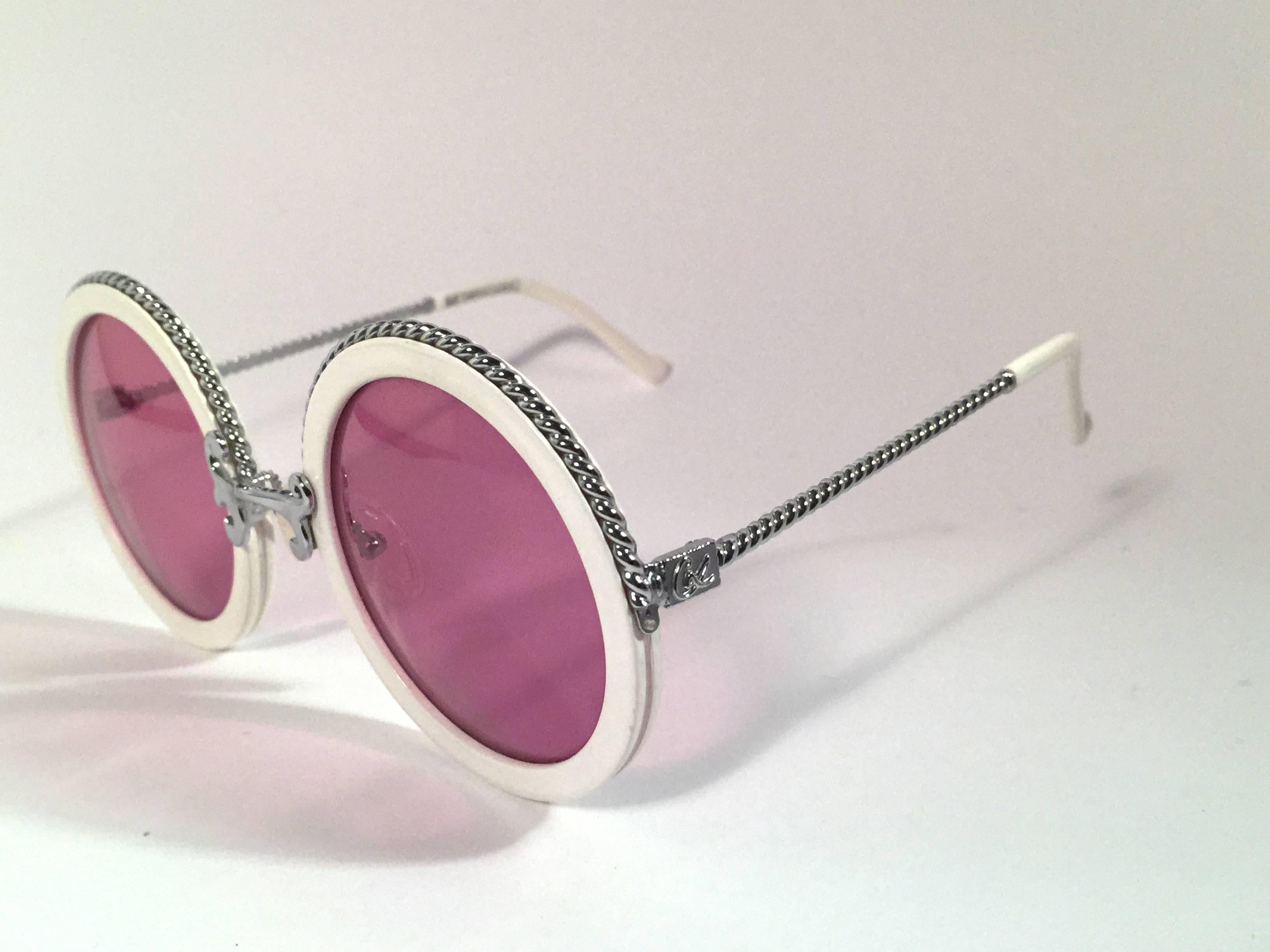 Pink New Vintage Christian Lacroix Round White Silver Accents 1980 France Sunglasses