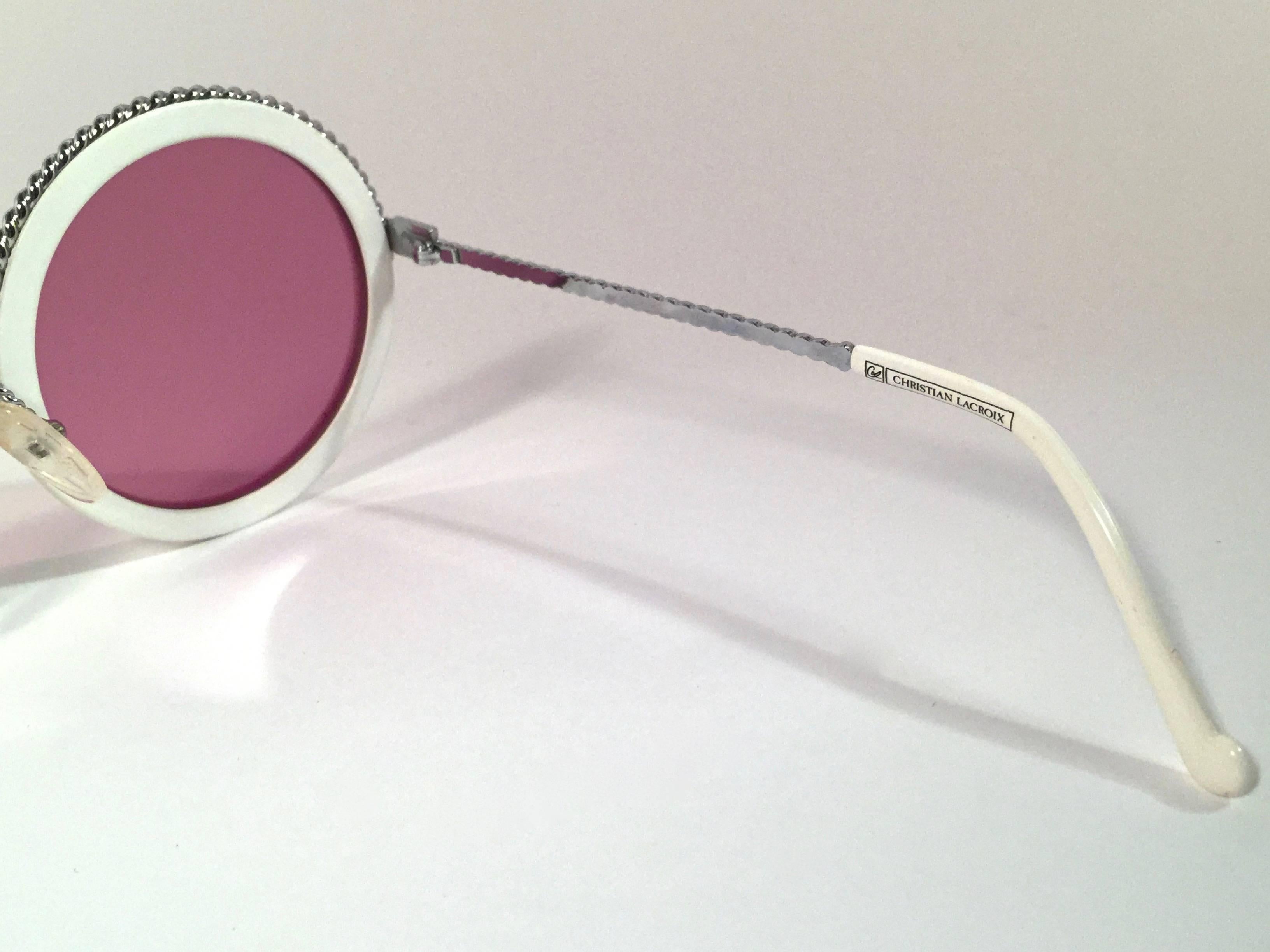 New Vintage Christian Lacroix Round White Silver Accents 1980 France Sunglasses In New Condition In Baleares, Baleares