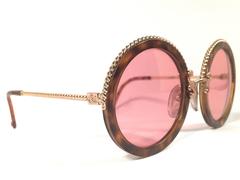 New Vintage Christian Lacroix Round Tortoise Gold Accents 1980 France Sunglass