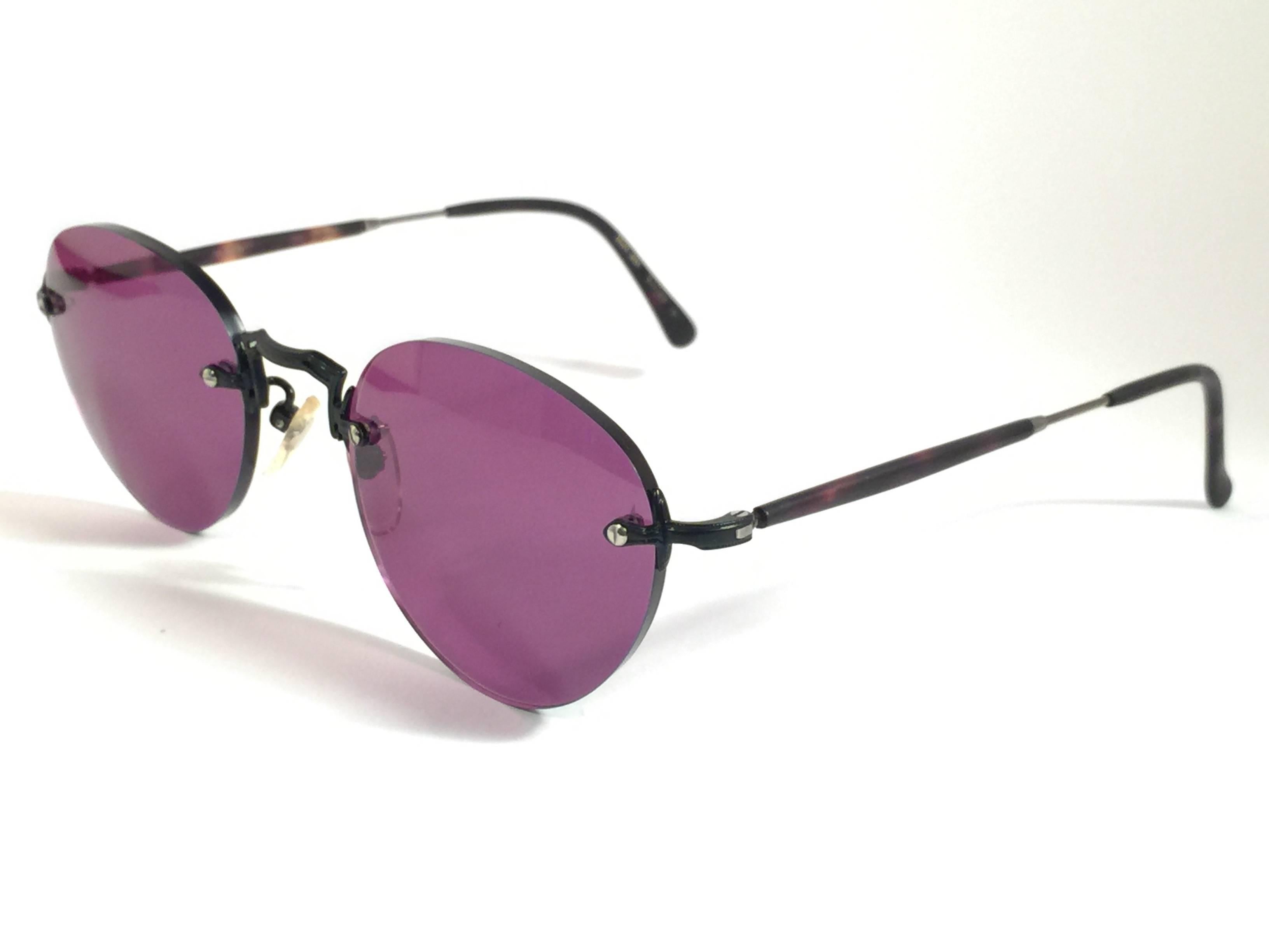 Purple New Vintage Matsuda 2825 Rimless Oval 1990's Made in Japan Sunglasses