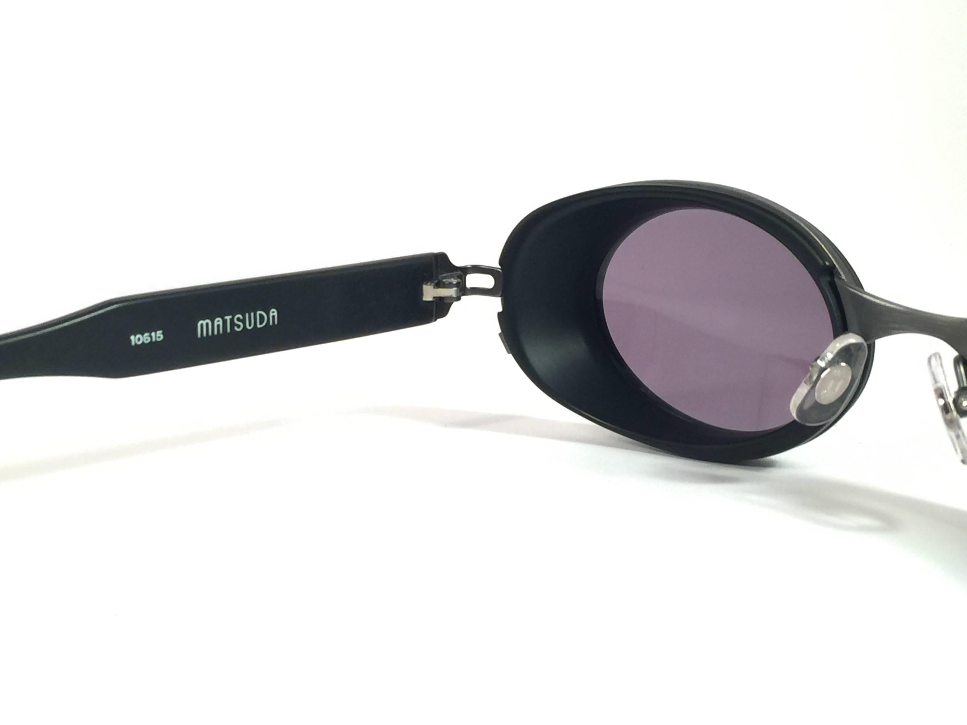 New Vintage Matsuda 10615 Black Matte Oval 1990's Made in Japan Sunglasses 1