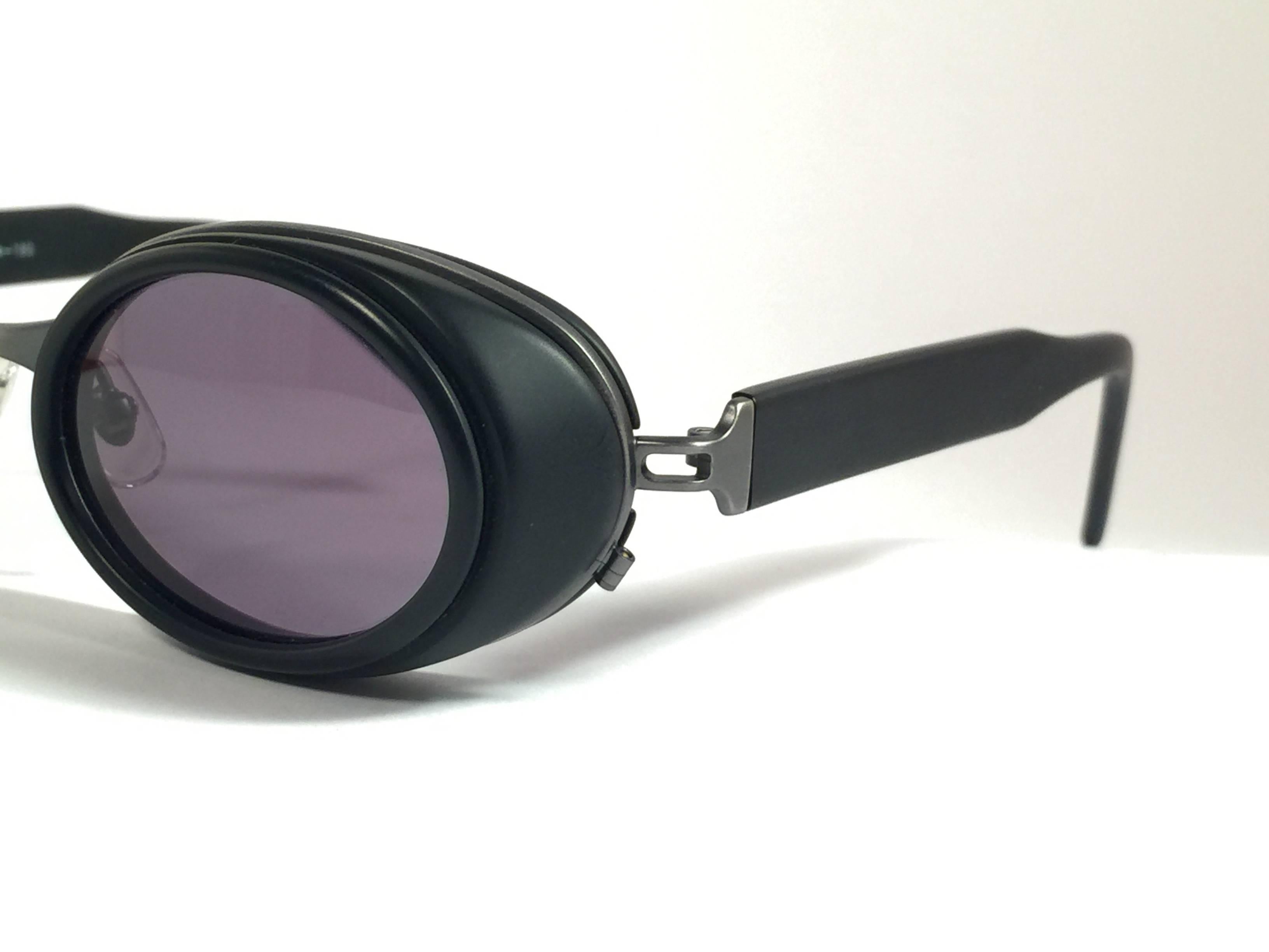 Women's or Men's New Vintage Matsuda 10615 Black Matte Oval 1990's Made in Japan Sunglasses