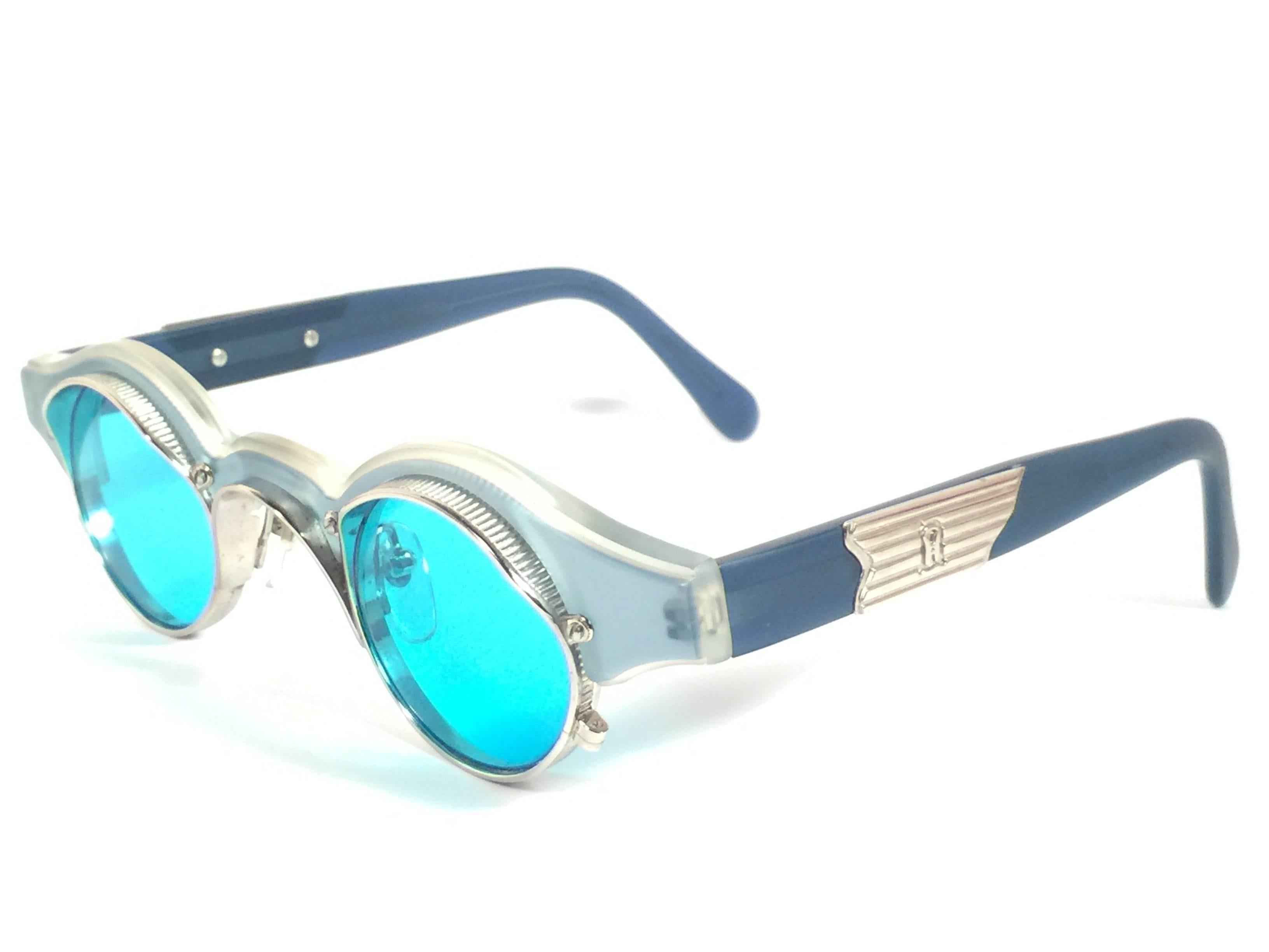 Blue New Vintage Matsuda 10605 Turquoise & Silver 1990's Made in Japan Sunglasses