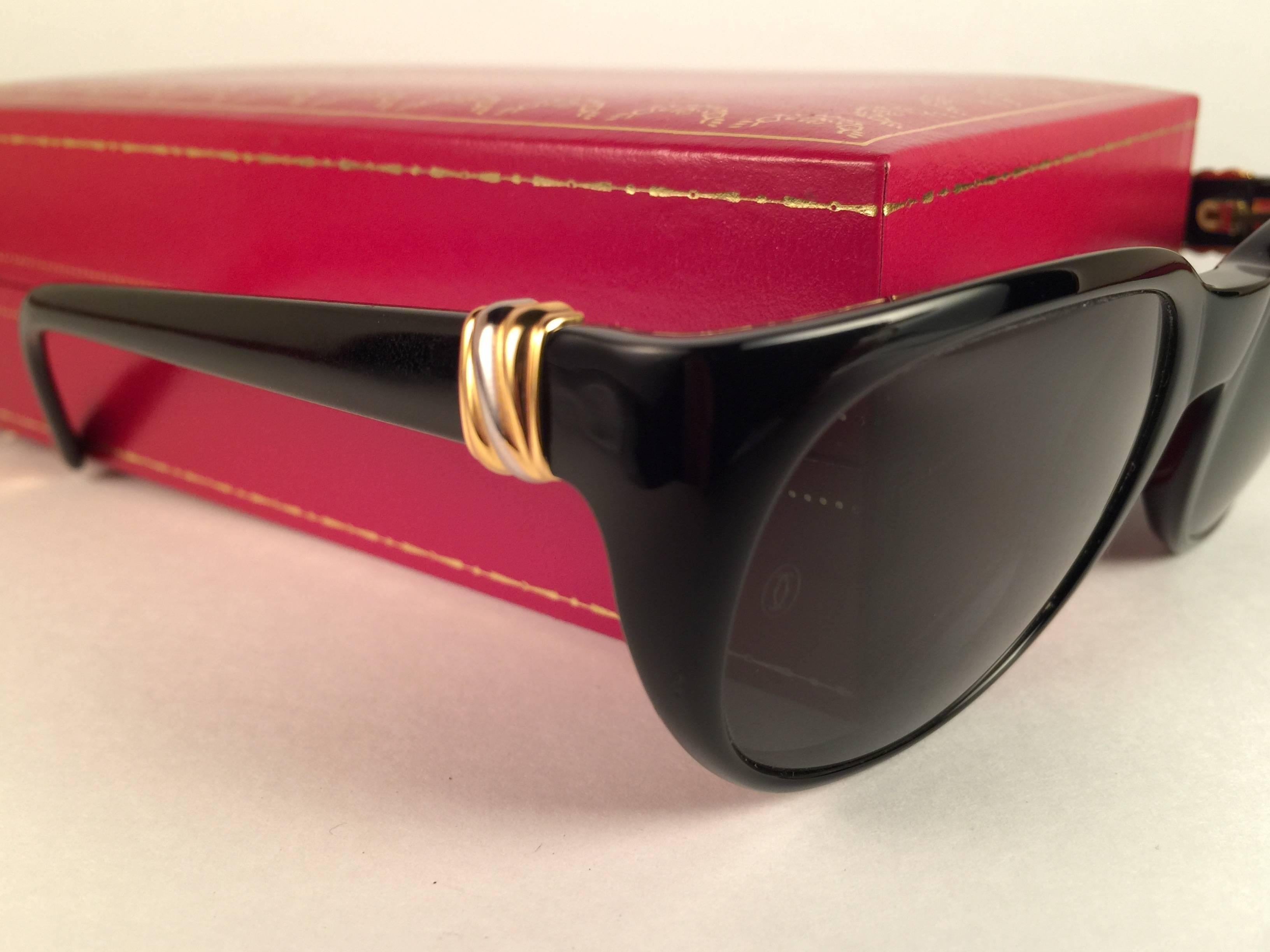 New Vintage Cartier Trinity Black 18k Gold Plated Accents France 1990 sunglasses 2