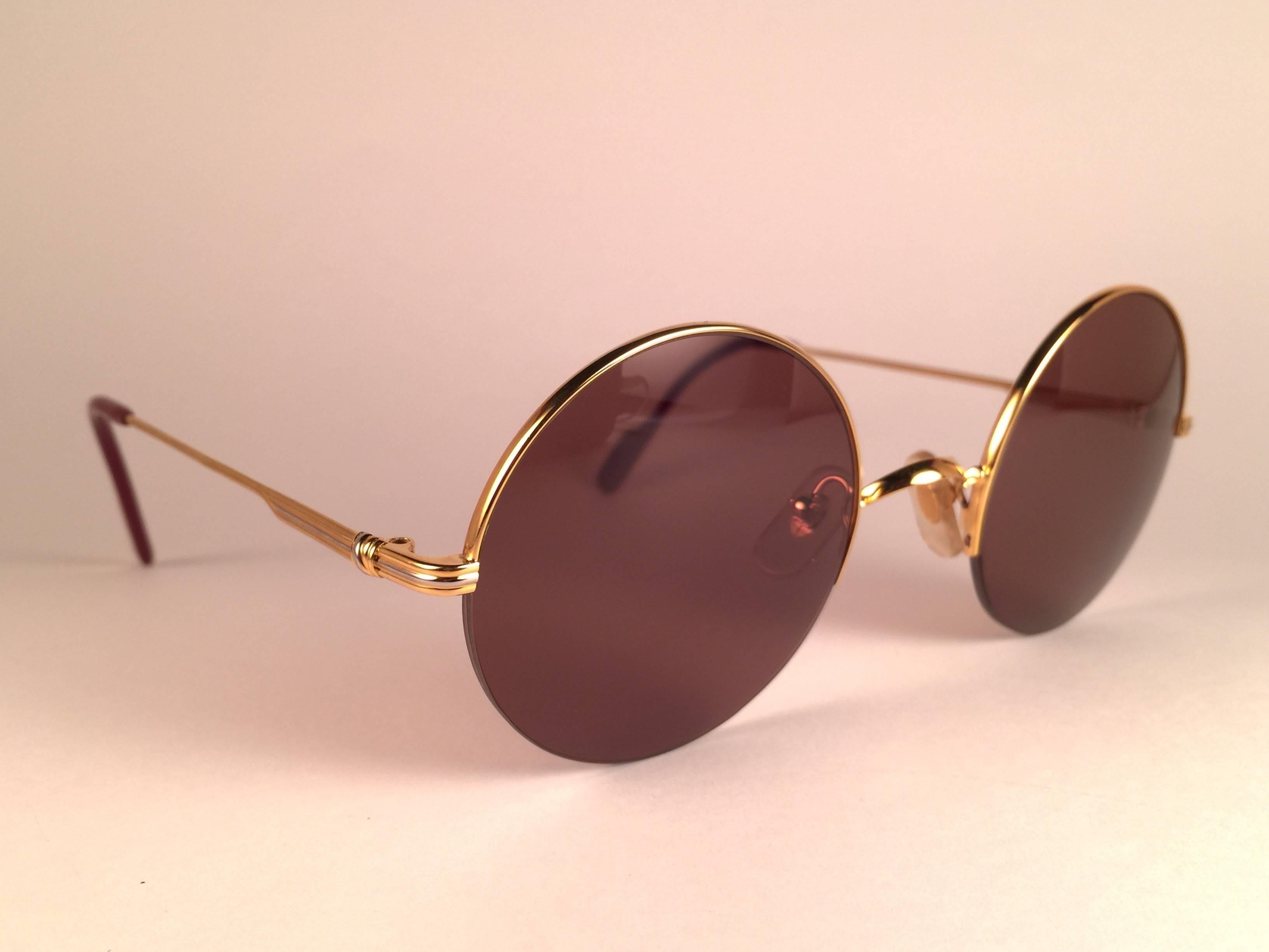 Women's or Men's New Cartier Mayfair Round Half Frame Gold 49mm Brown Lens France Sunglasses