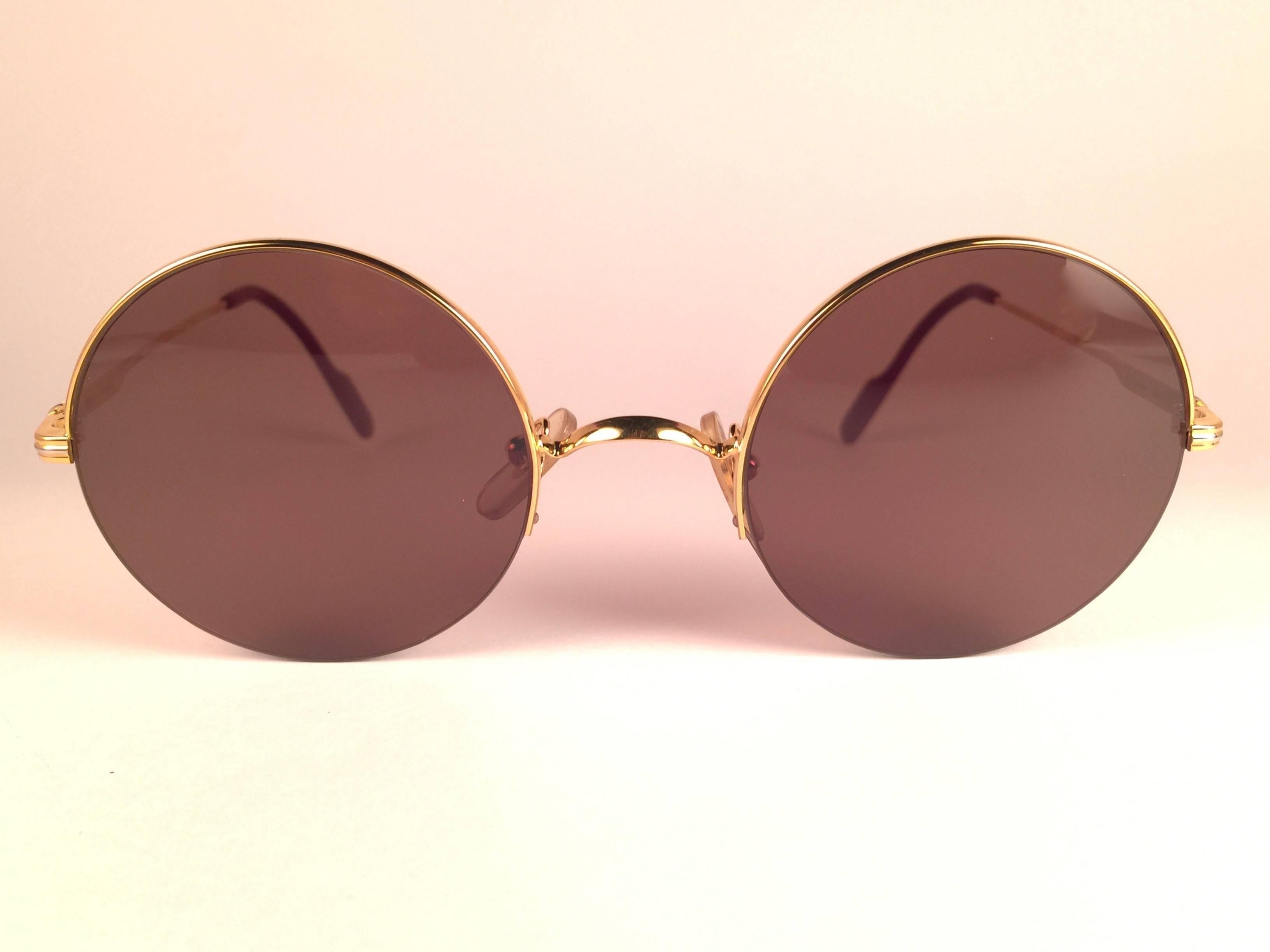 New Cartier Mayfair Round Half Frame Gold 49mm Brown Lens France Sunglasses In New Condition In Baleares, Baleares
