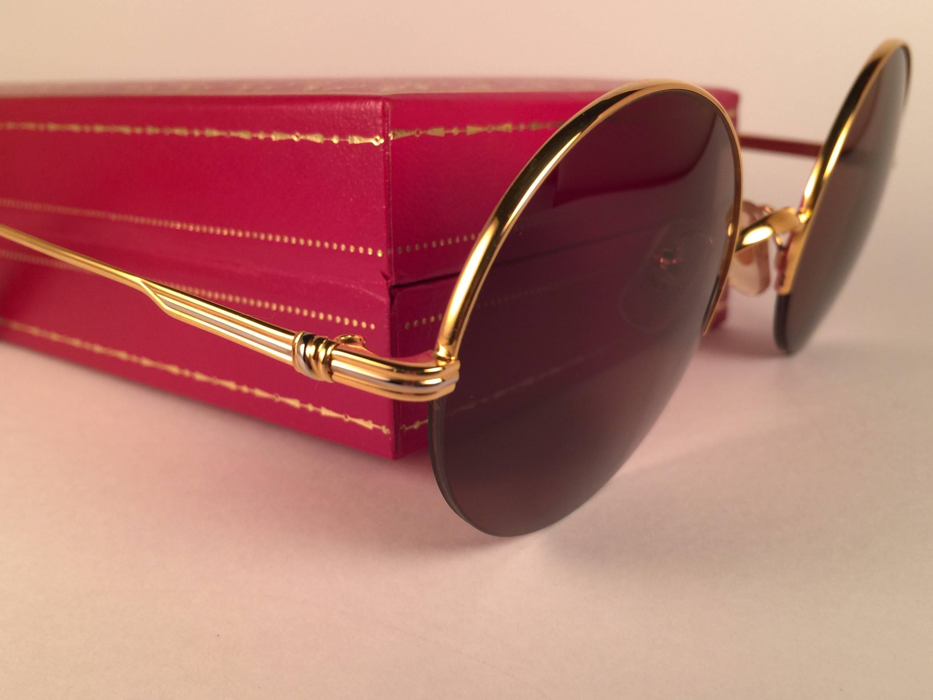 New Cartier Mayfair Round Half Frame Gold 49mm Brown Lens France Sunglasses 3