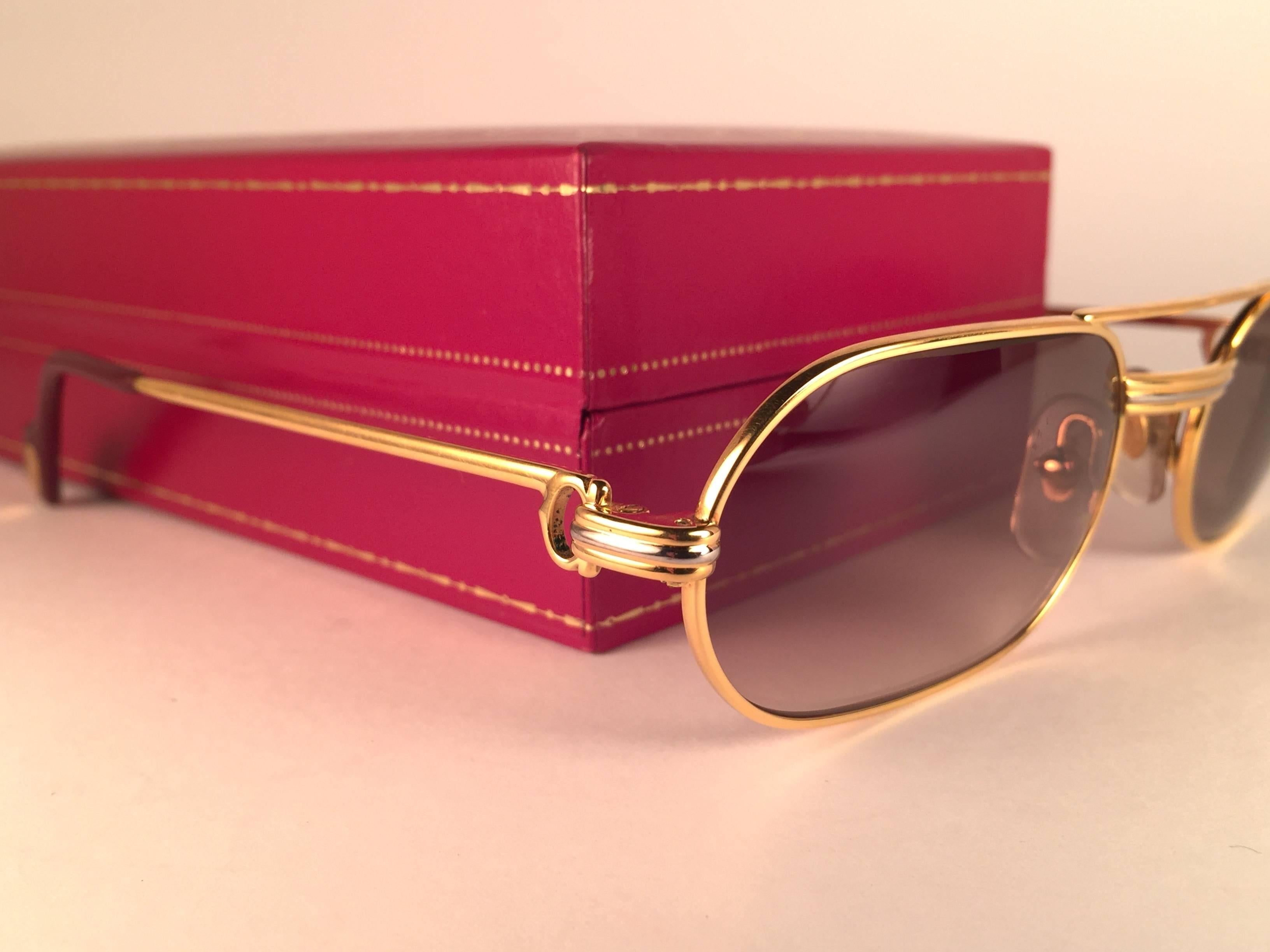 Beige New Vintage Cartier Louis Vendome Medium 53mm France Sunglasses 