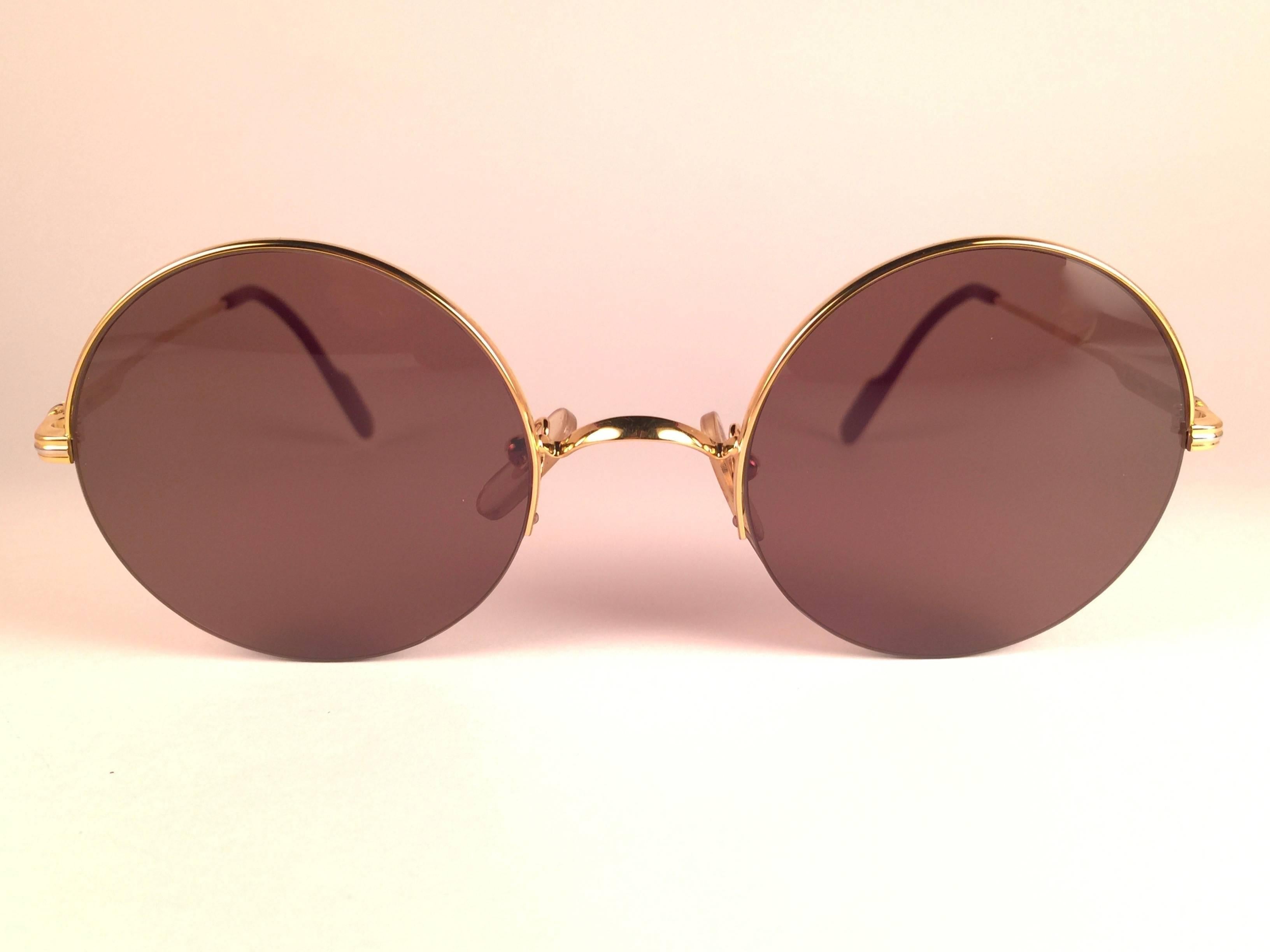 da uomo o donna Nuovi occhiali da sole Cartier Mayfair Round Half Frame Gold 49mm Brown Lens France
