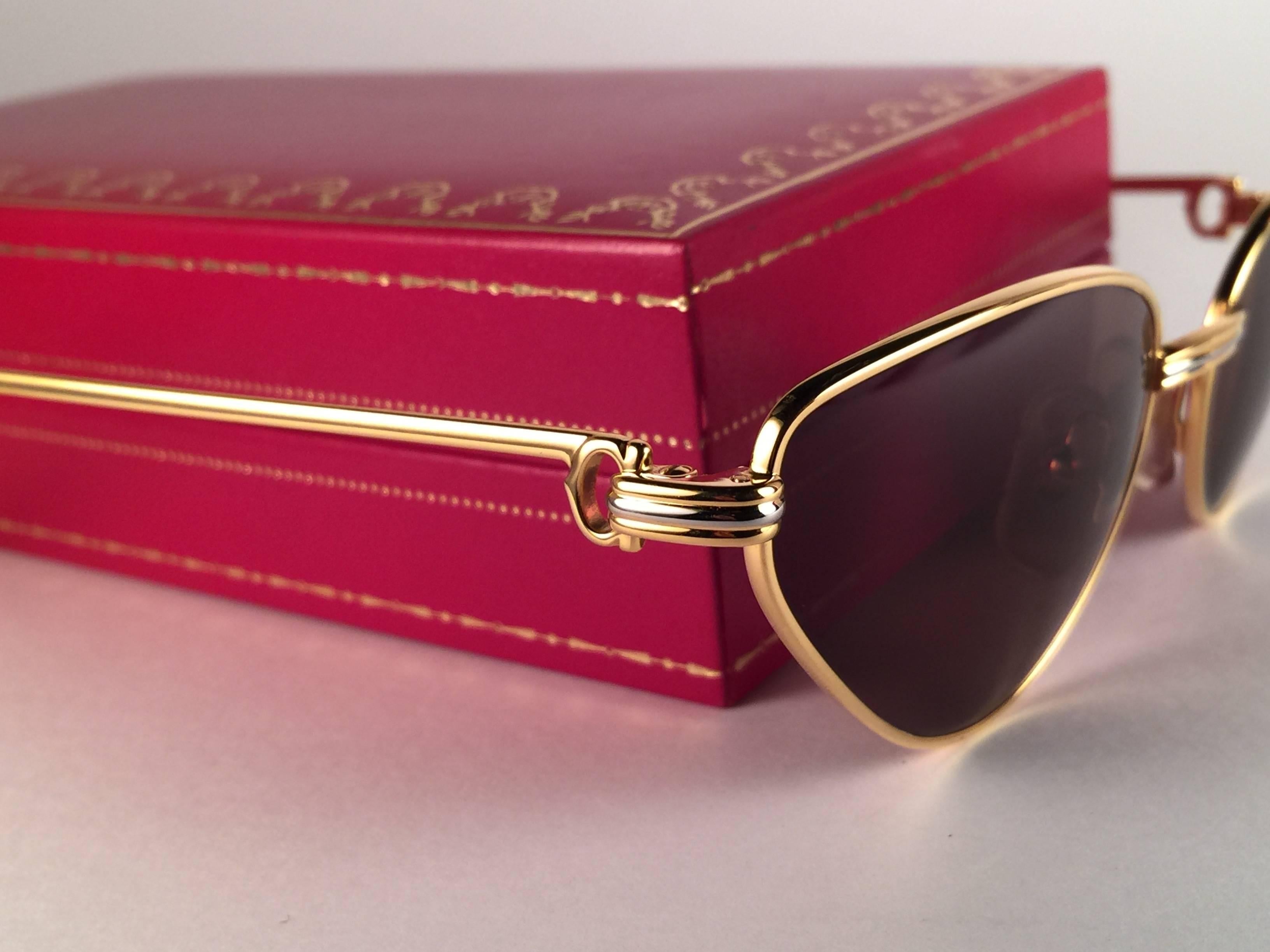 Beige New Cartier Rivoli Vendome 54mm Cat Eye Sunglasses 18k Heavy Plated France