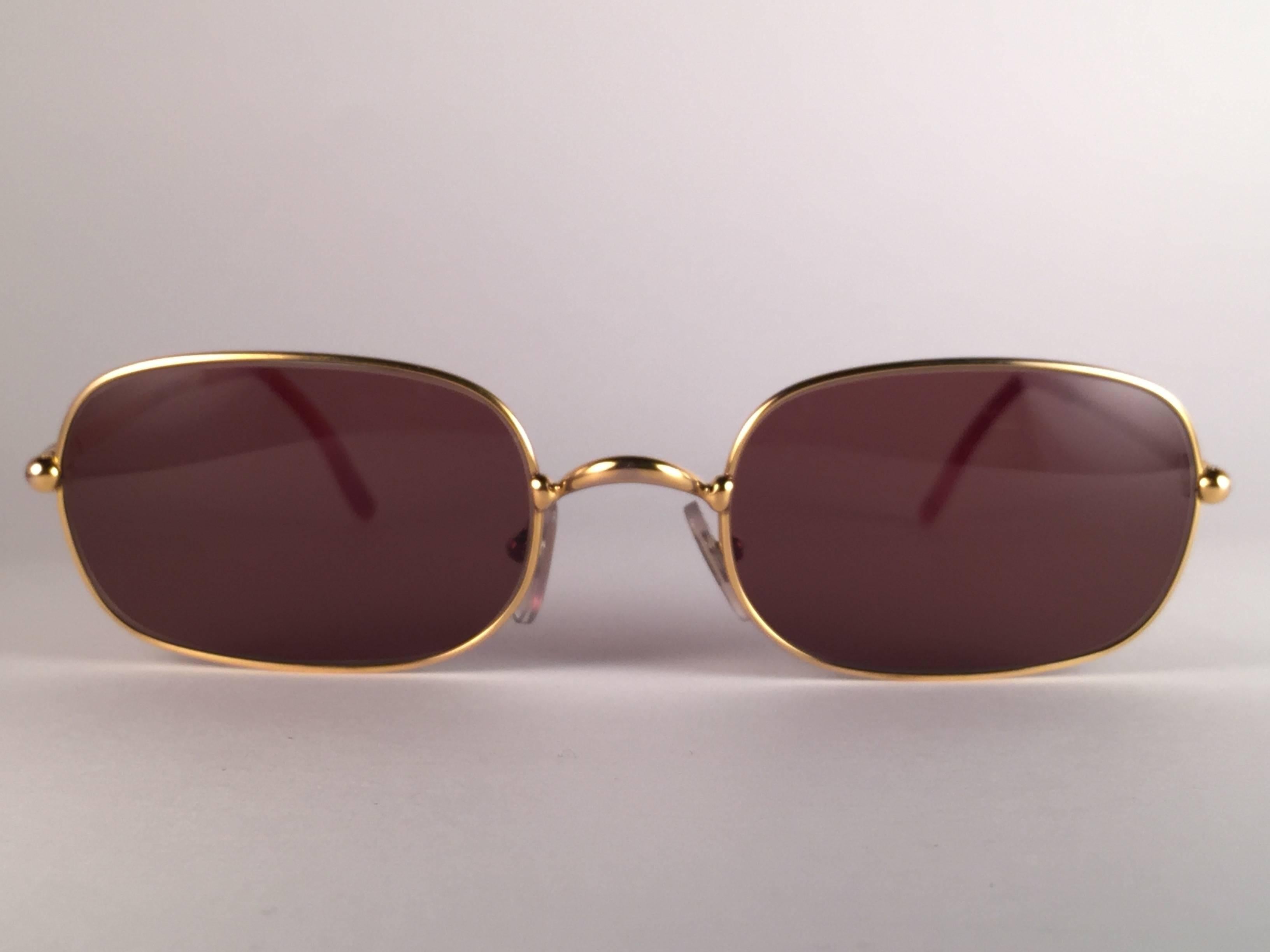 New Vintage Cartier Deimios Gold Plated Solid Brown Lens France 1990 Sunglasses In New Condition In Baleares, Baleares