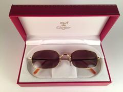 New Vintage Cartier Deimios Gold Plated Solid Brown Lens France 1990 Sunglasses