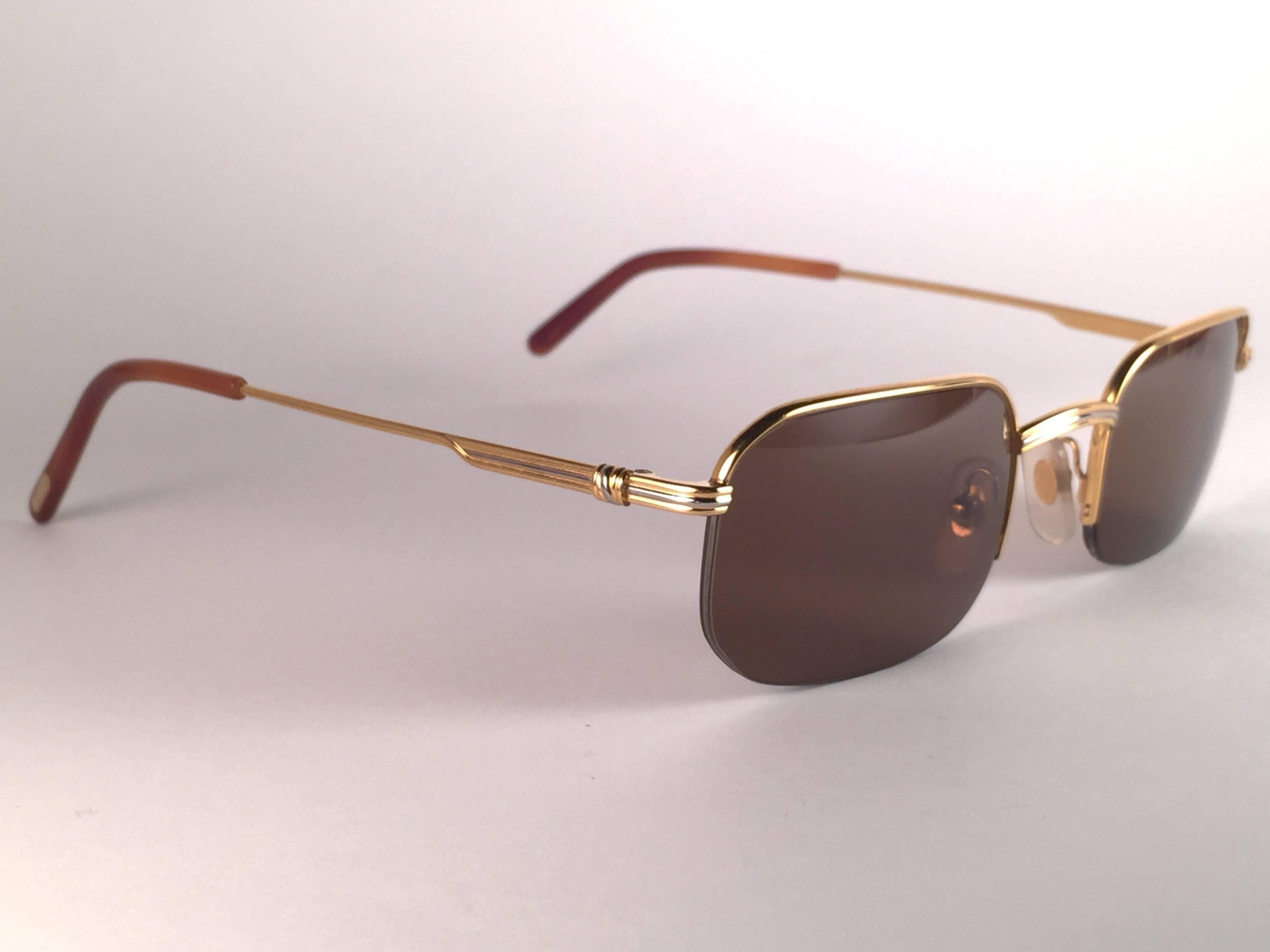 New Vintage Cartier Broadway Gold Plated Half Frame France 1990 Sunglasses In New Condition In Baleares, Baleares