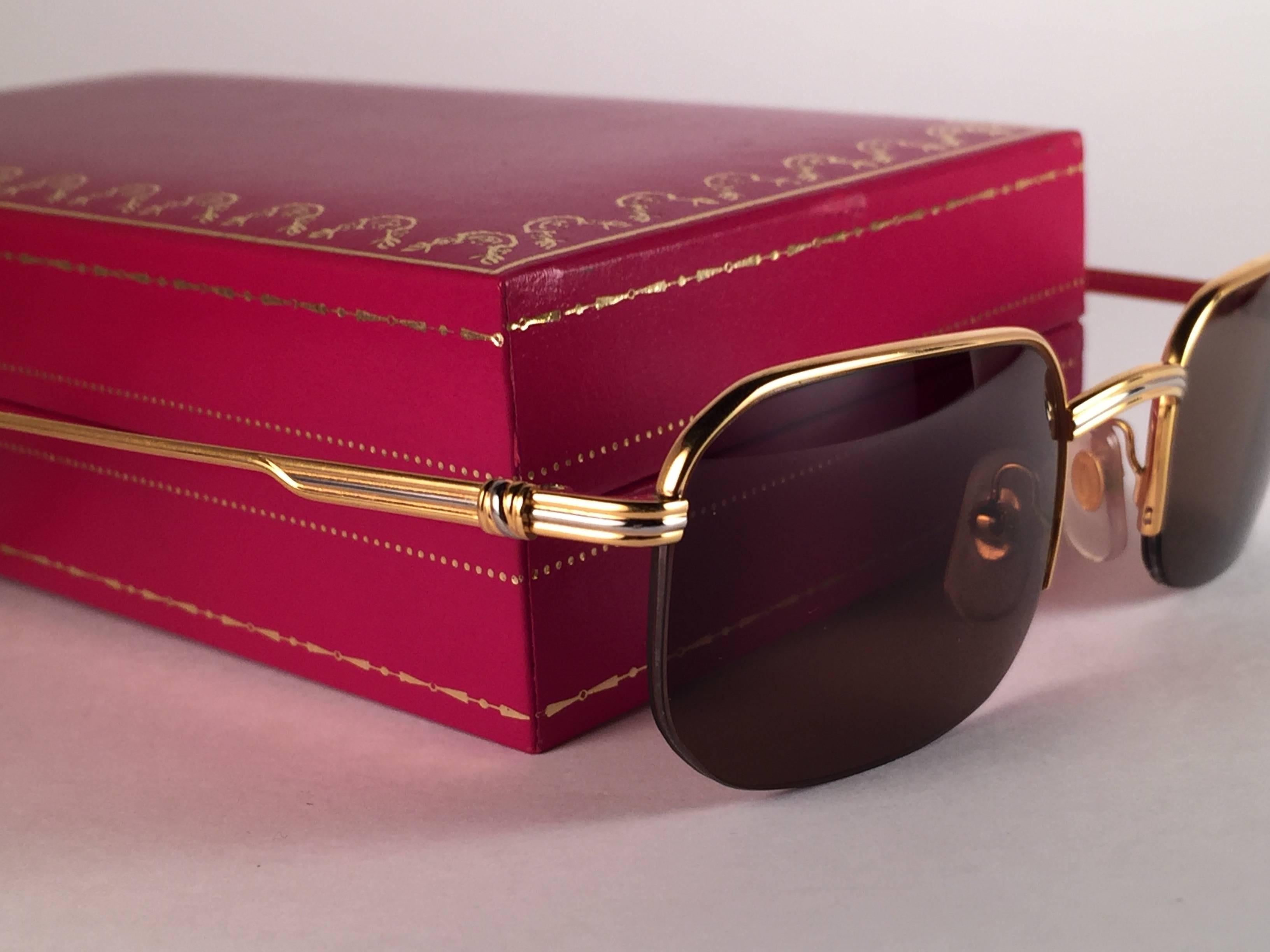 New Vintage Cartier Broadway Gold Plated Half Frame France 1990 Sunglasses 2