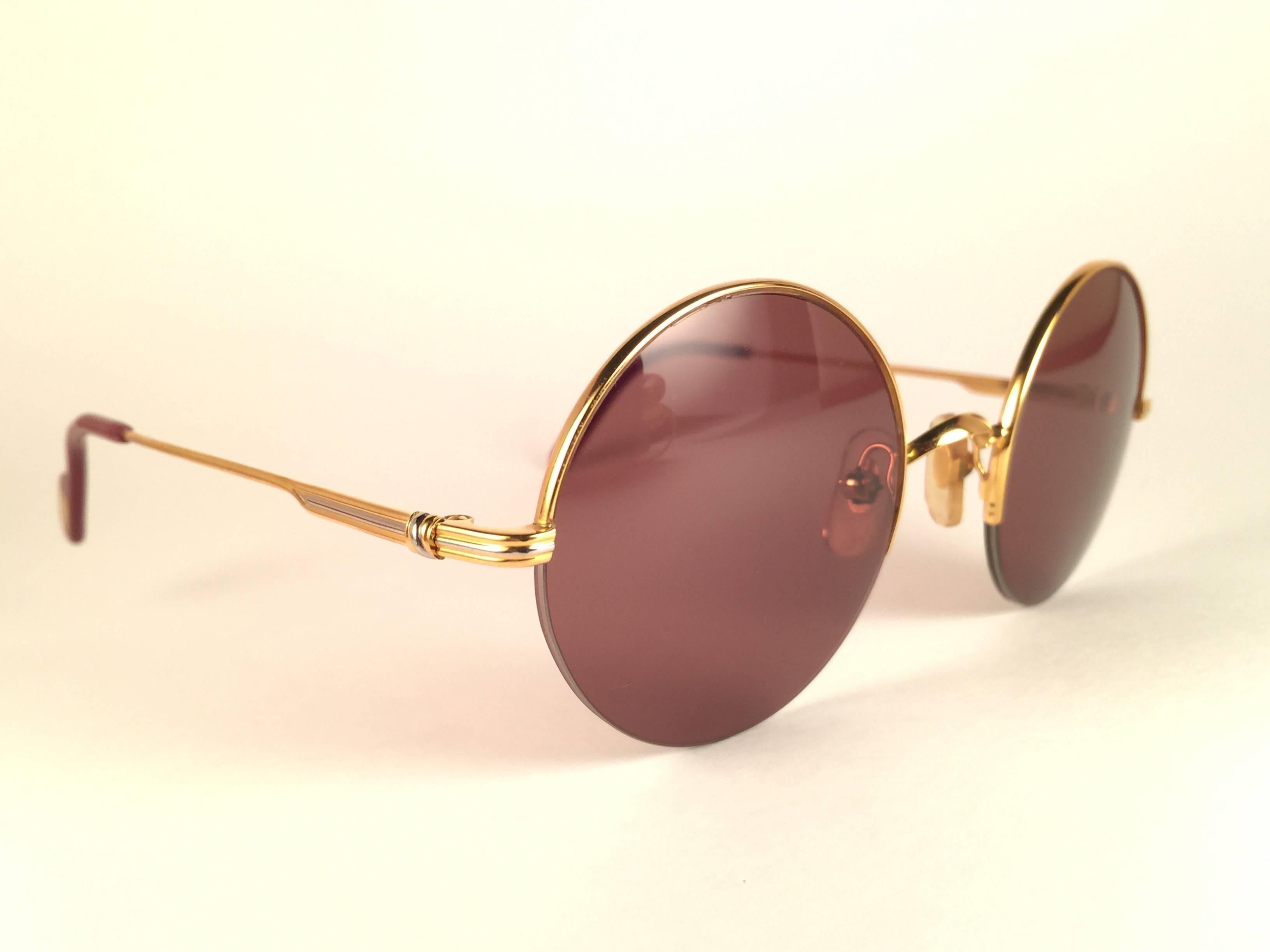Neu Cartier Mayfair Runde halbe Rahmen Gold 47mm Brown Lens Frankreich Sonnenbrille (Grau)