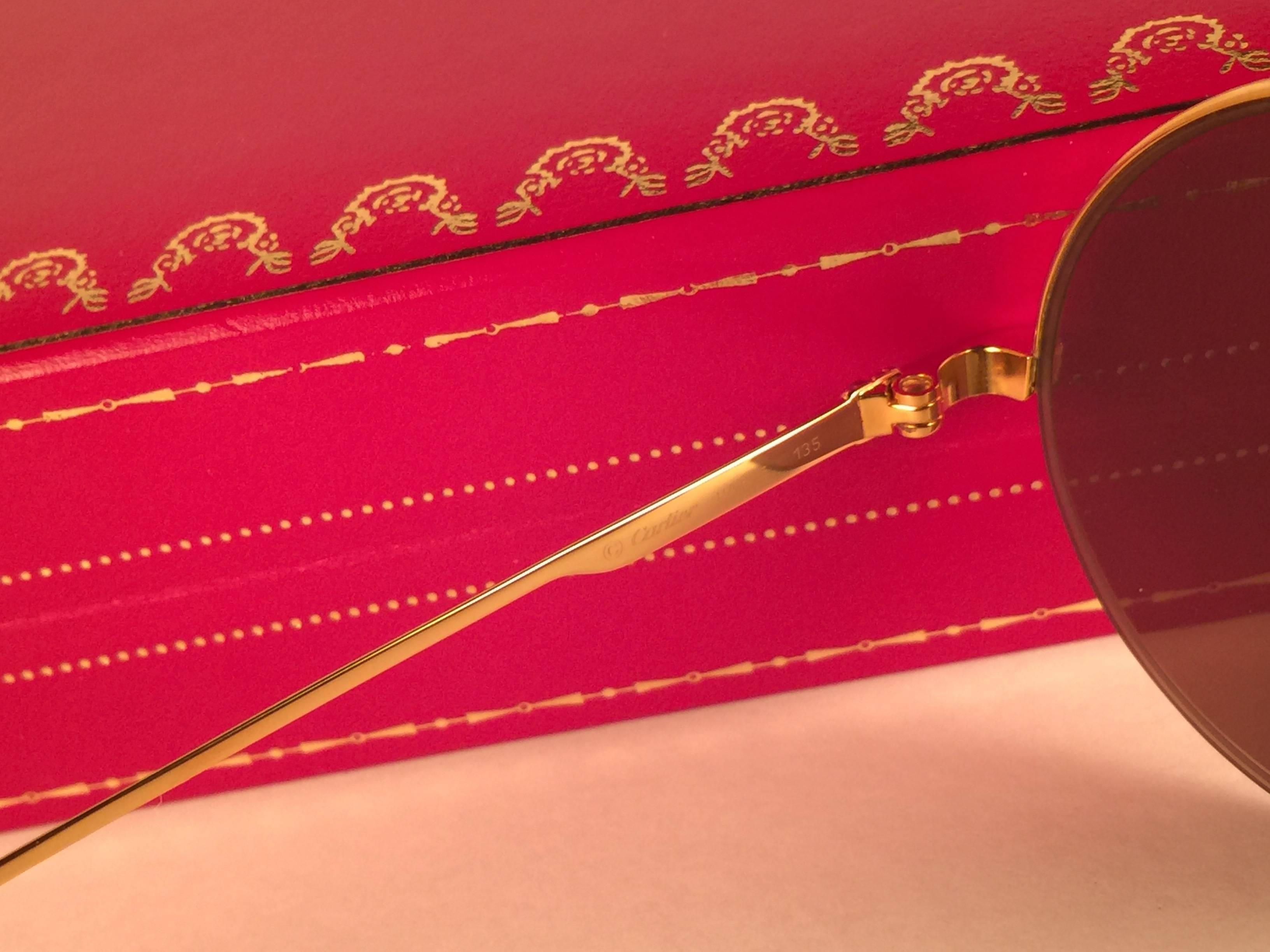 Neu Cartier Mayfair Runde halbe Rahmen Gold 47mm Brown Lens Frankreich Sonnenbrille 2