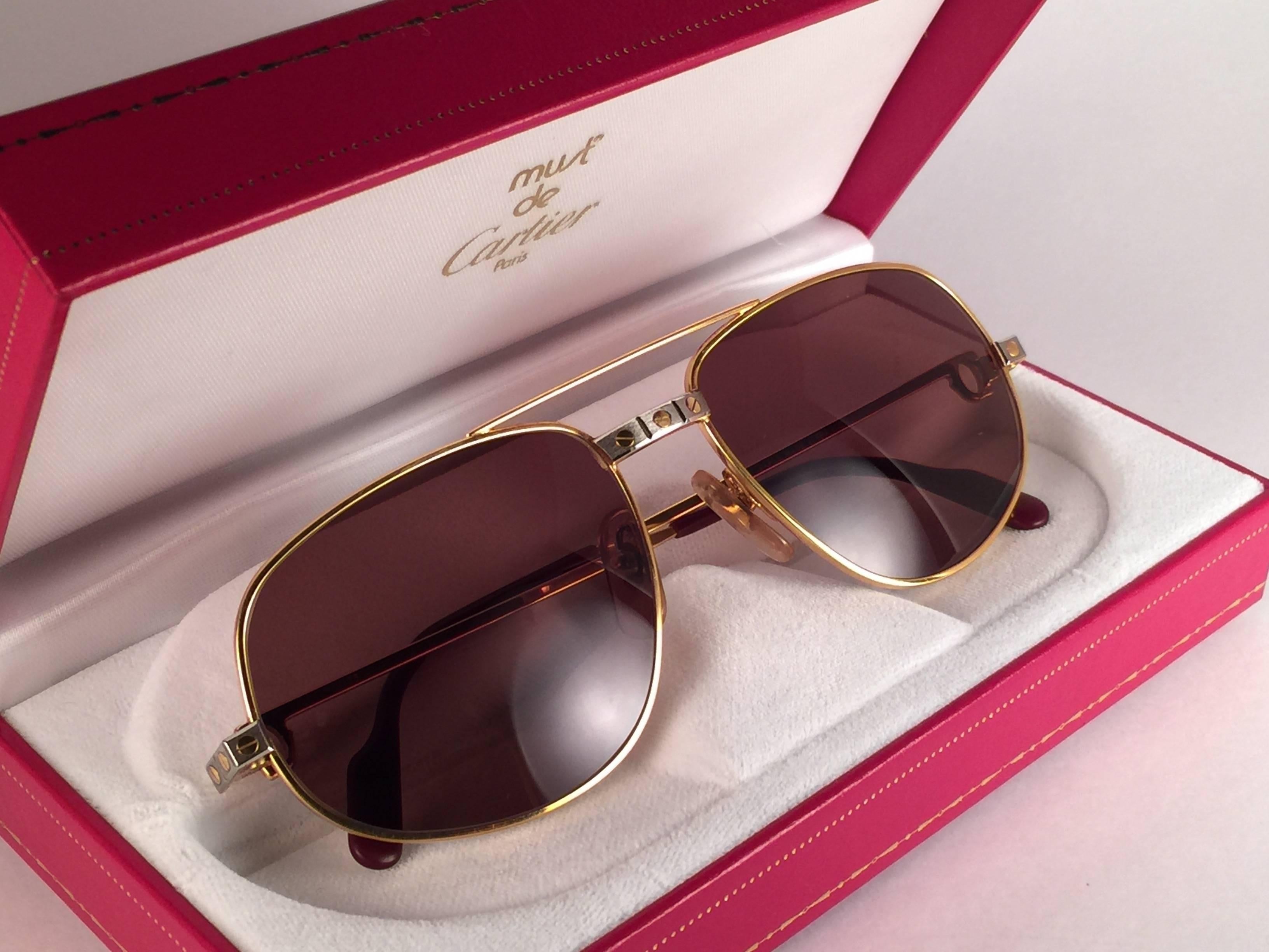  Lunettes de soleil vintage Cartier Romance Santos 54MM France en plaqué or 18 carats, neuves Unisexe 