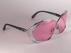 New Vintage Christian Dior 2056 75 Butterfly Silver Metal Pink Lenses Sunglasses