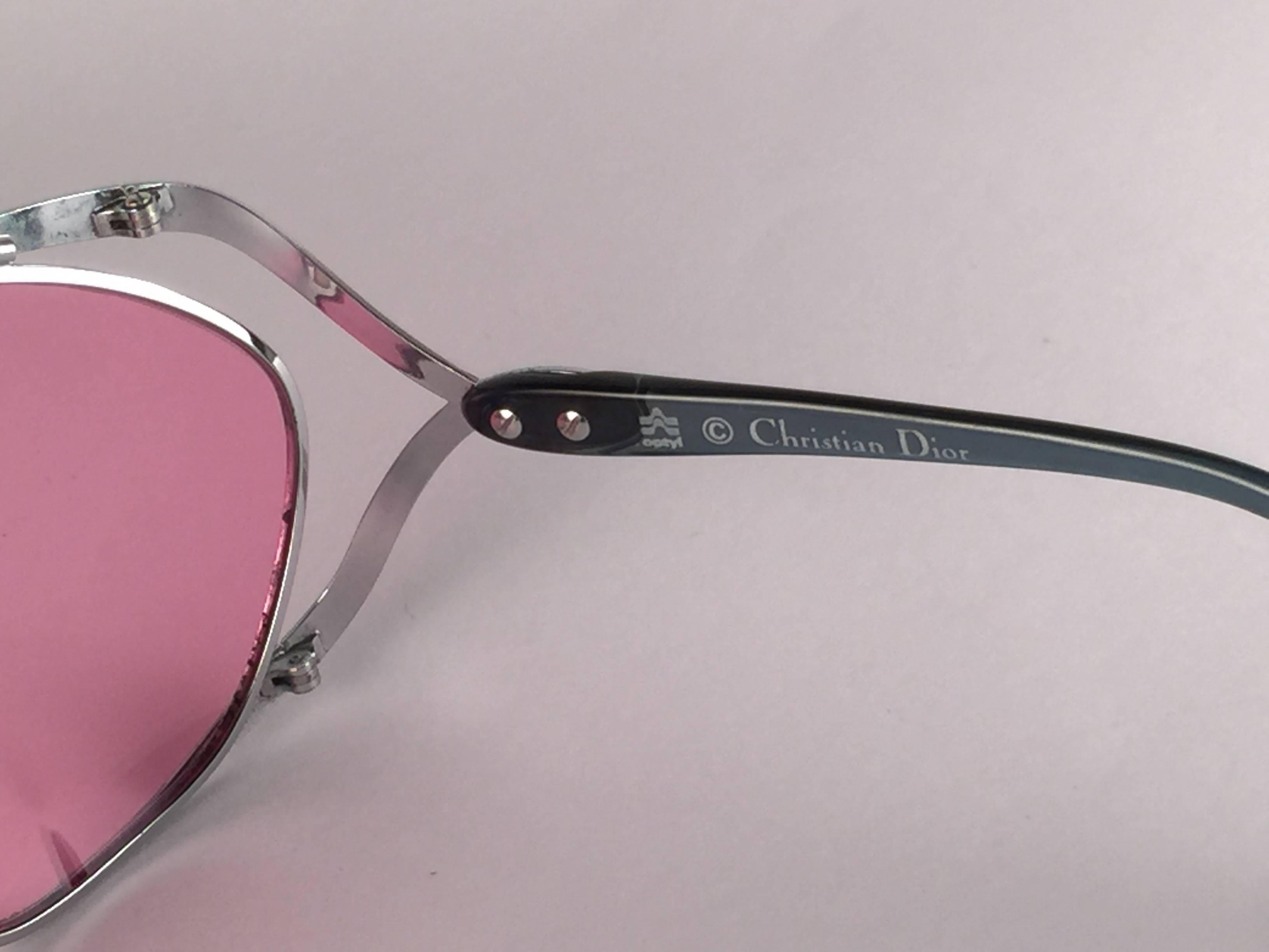 Gray New Vintage Christian Dior 2056 75 Butterfly Silver Metal Pink Lenses Sunglasses