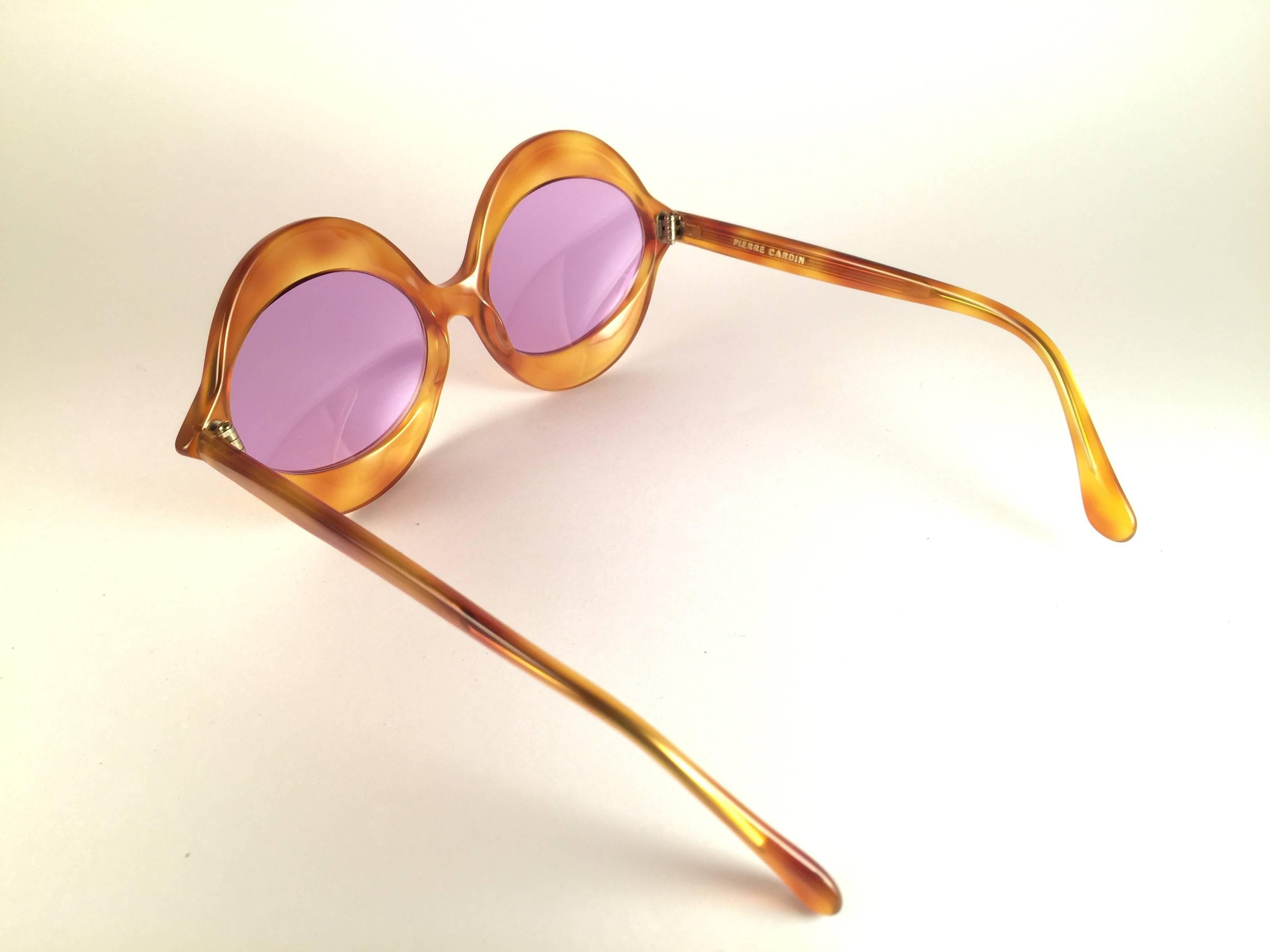 Beige New Vintage Pierre Cardin Kiss Tortoise Rose Lenses Small C18 1960's Sunglasses