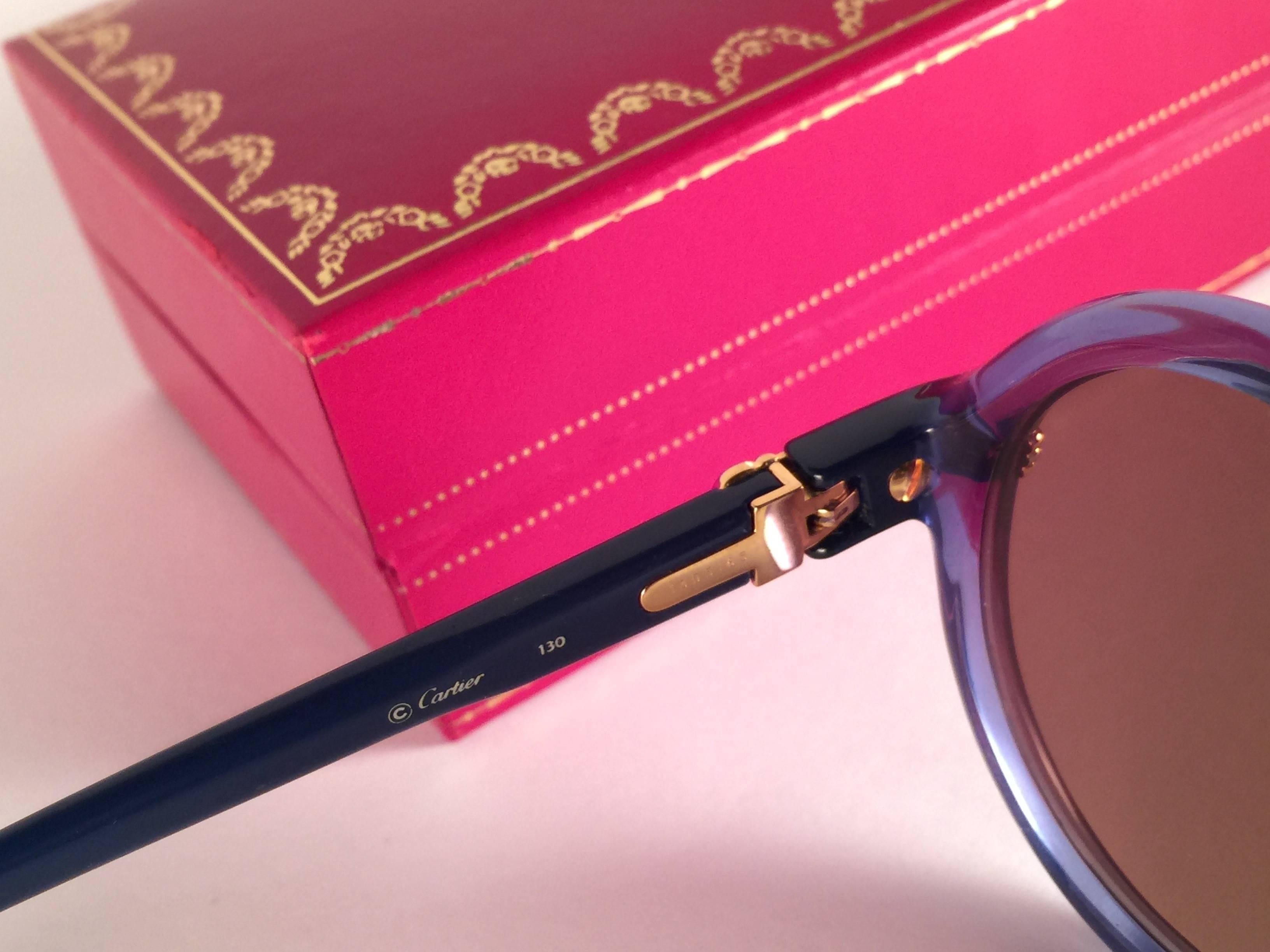New Cartier Cabriolet Round Translucent Blue & Gold 49MM 18K Sunglasses France 1