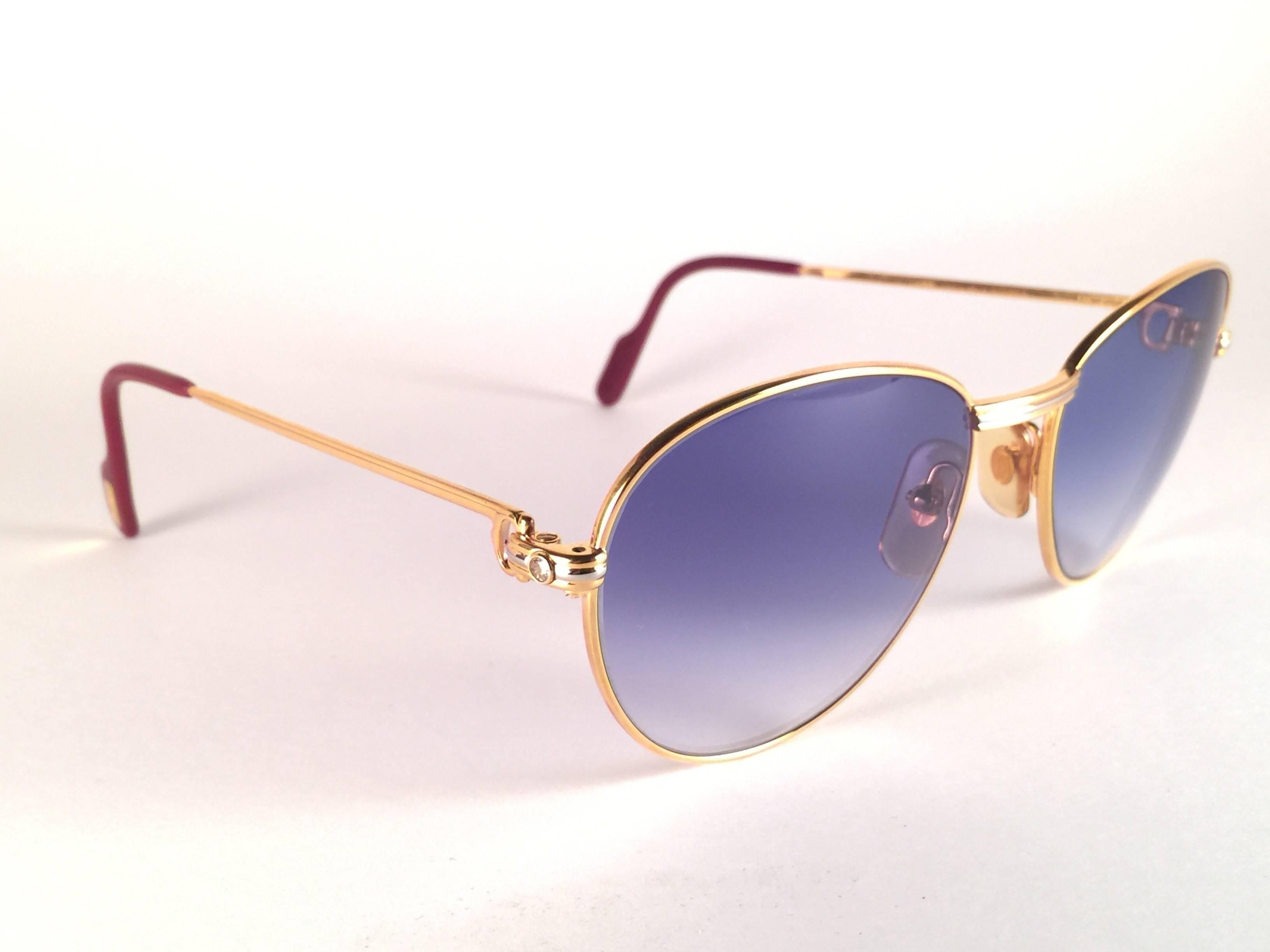 Pink New Vintage Cartier Louis Diamonds 55mm Sunglasses Heavy Gold Plated 18k France