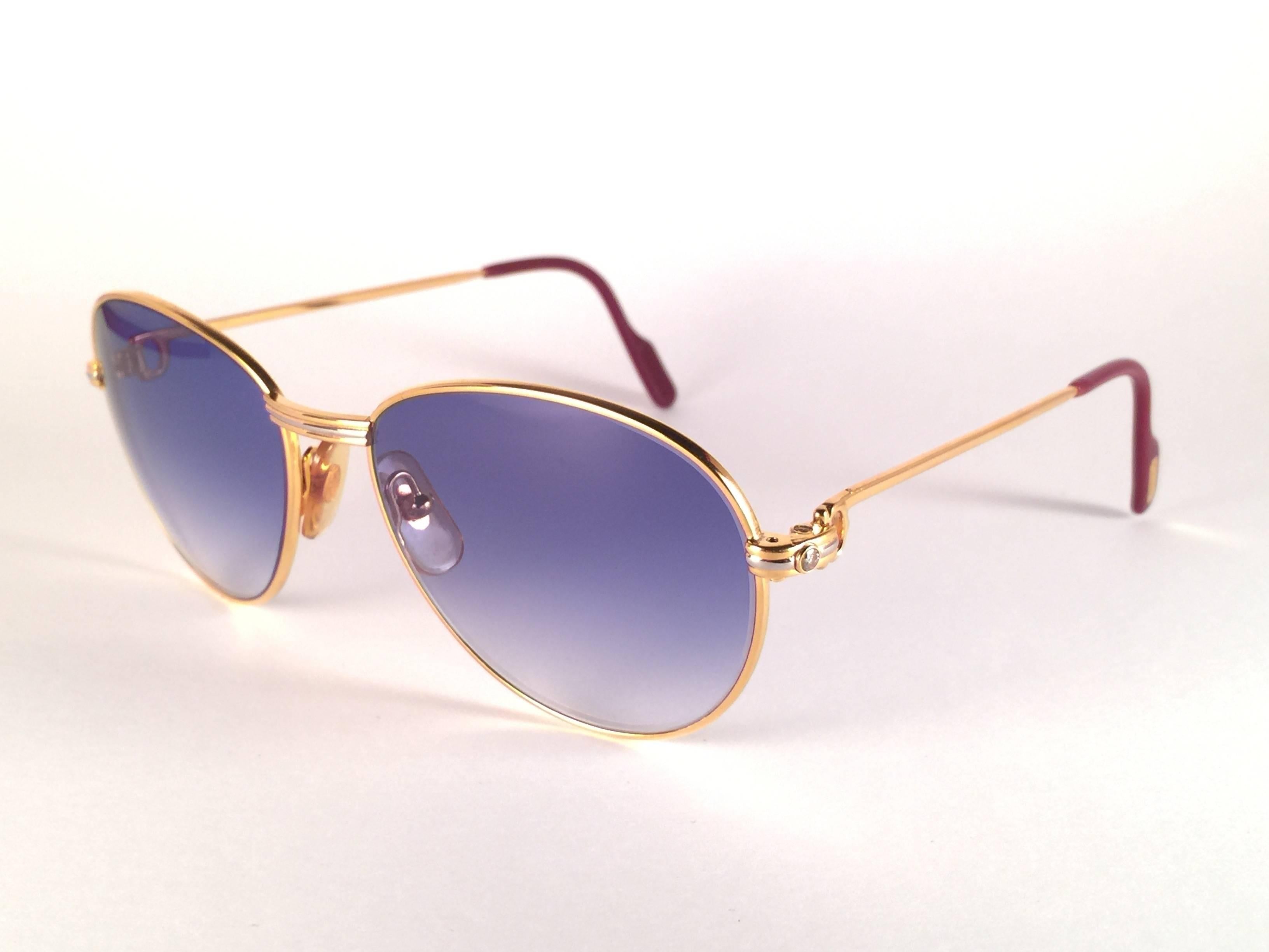 New Vintage Cartier Louis Diamonds 55mm Sunglasses Heavy Gold Plated 18k France In New Condition In Baleares, Baleares