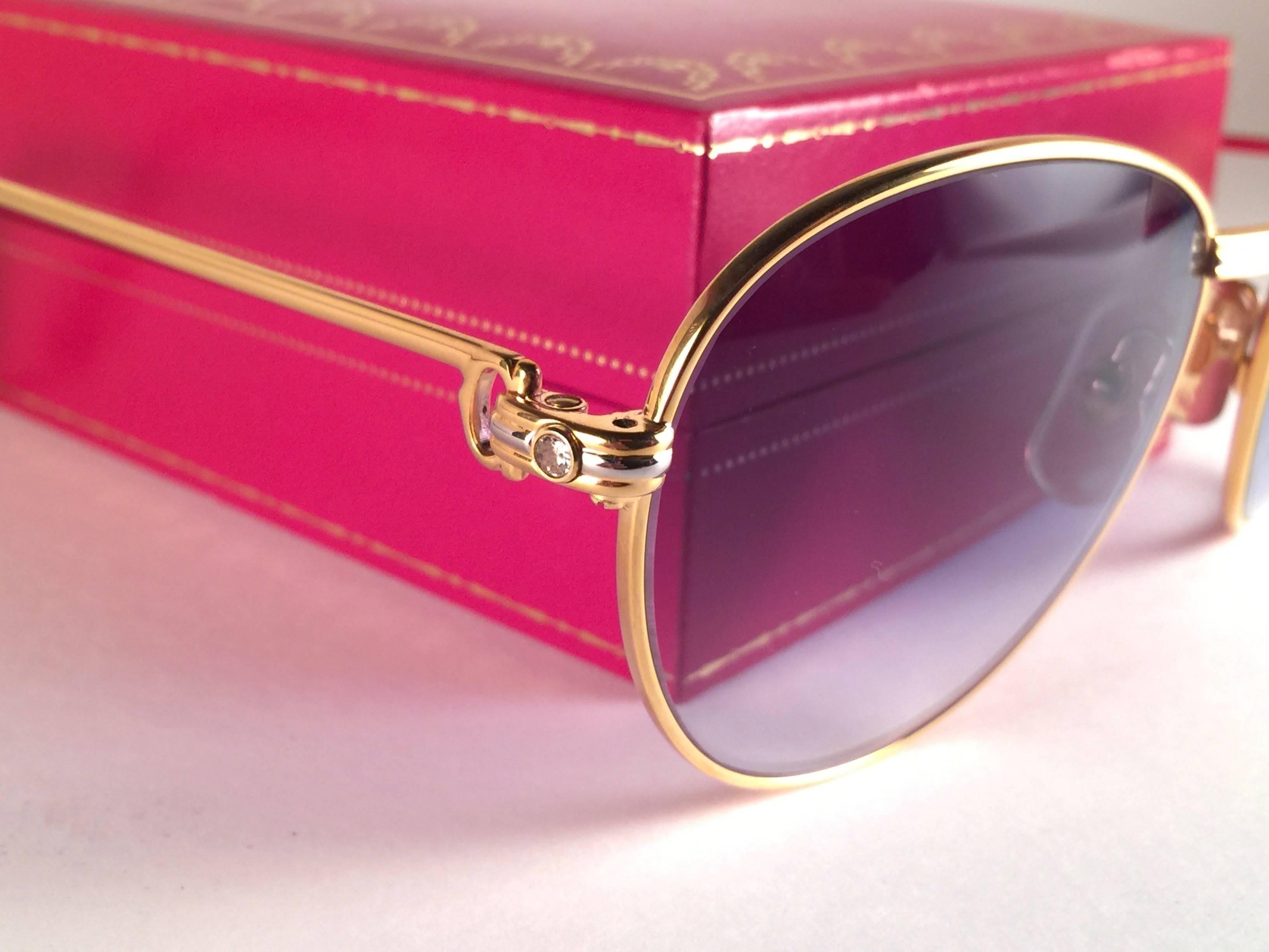 New Vintage Cartier Louis Diamonds 55mm Sunglasses Heavy Gold Plated 18k France 1