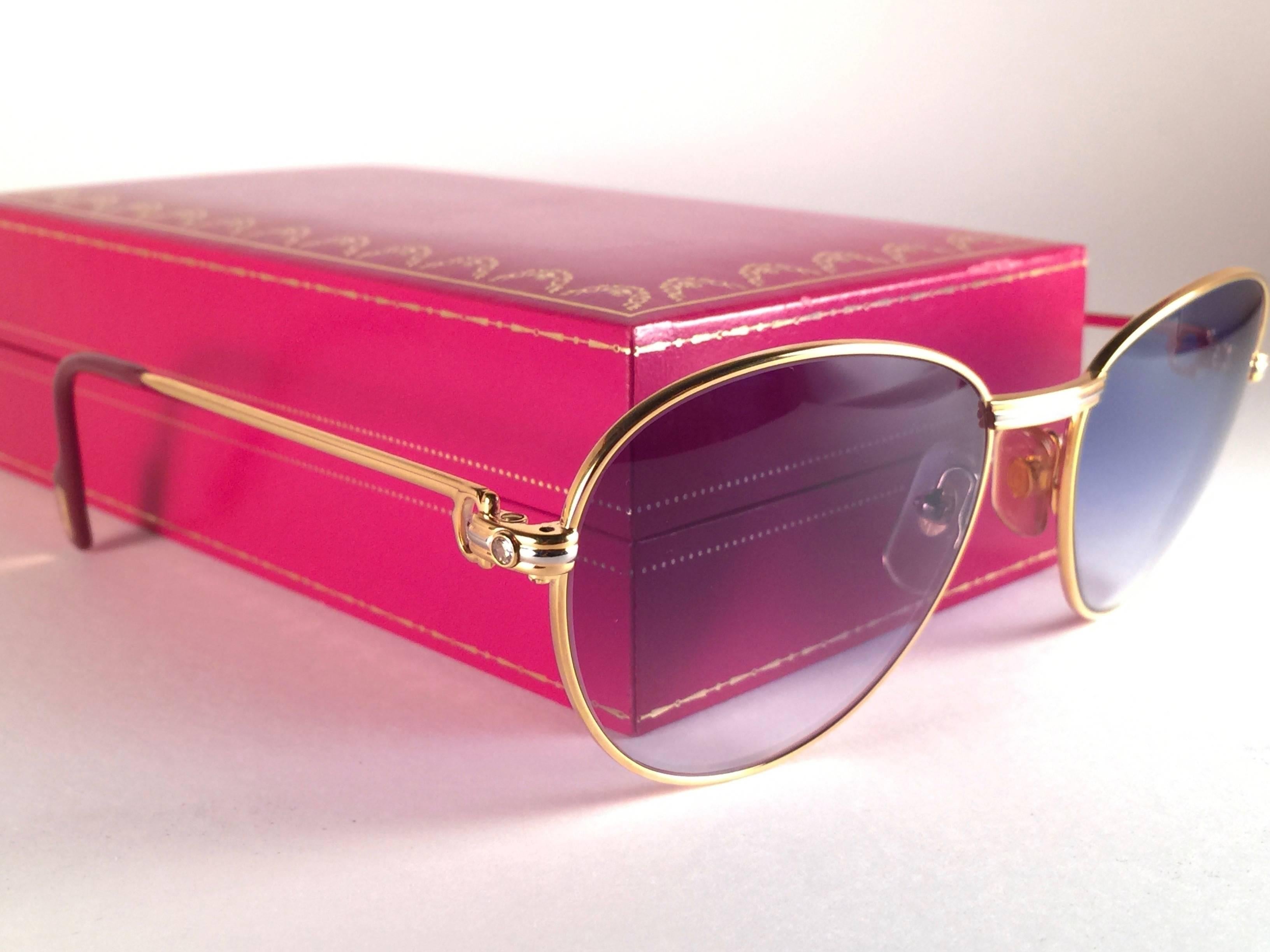 Women's or Men's New Vintage Cartier Louis Diamonds 55mm Sunglasses Heavy Gold Plated 18k France