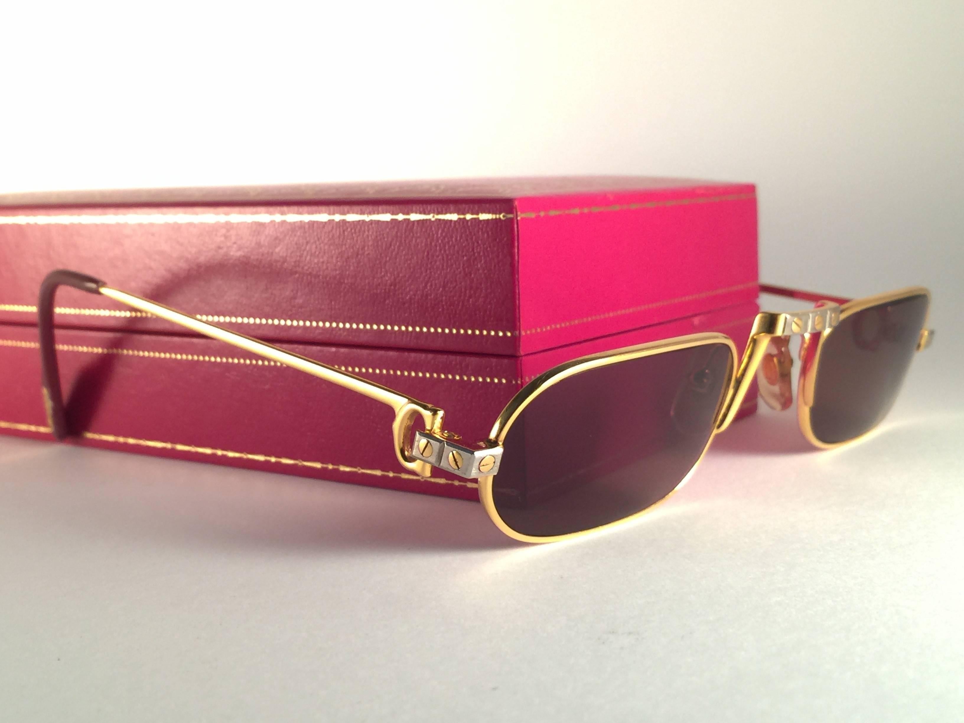 Pink New Vintage Cartier Louis Santos Demi Lune 50mm Reading Gold Plated Sunglasses
