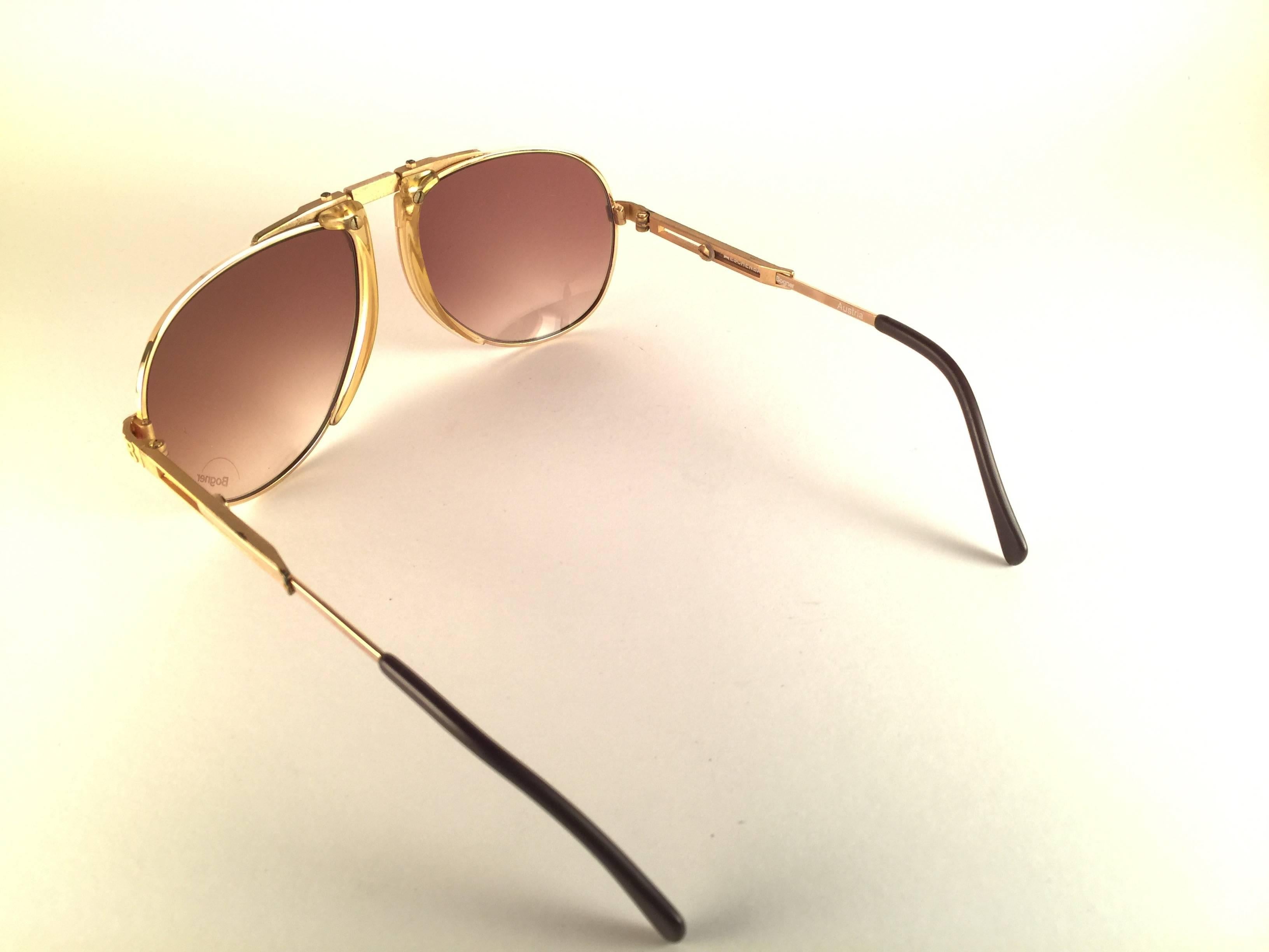 Black New Vintage Bogner By Eschenbach 7004 90 Gold Roger Moore 007 Sunglasses