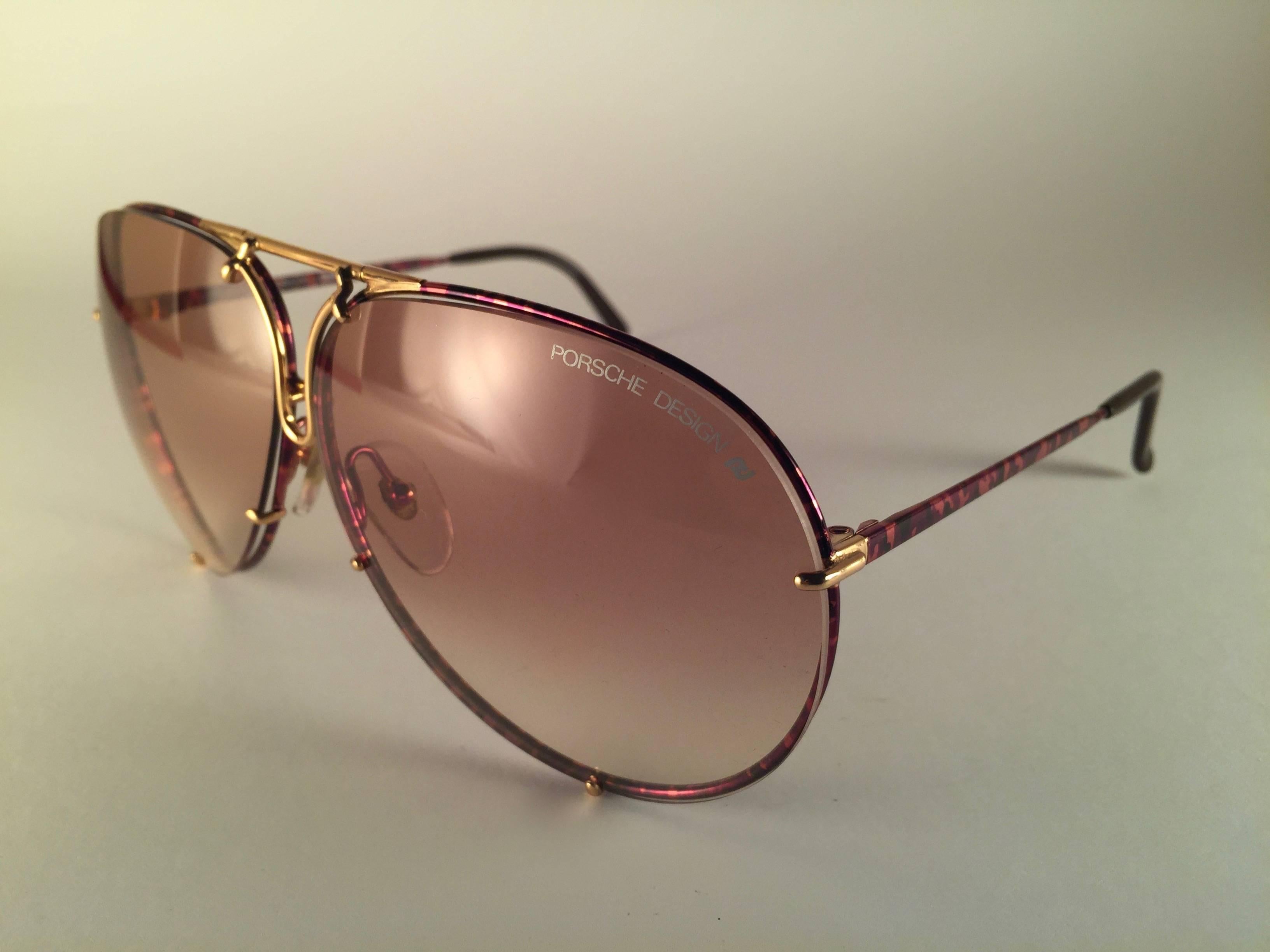 Black New Vintage Porsche 5623 Tortuga & Gold Frame 1980s Large Sunglasses Germany