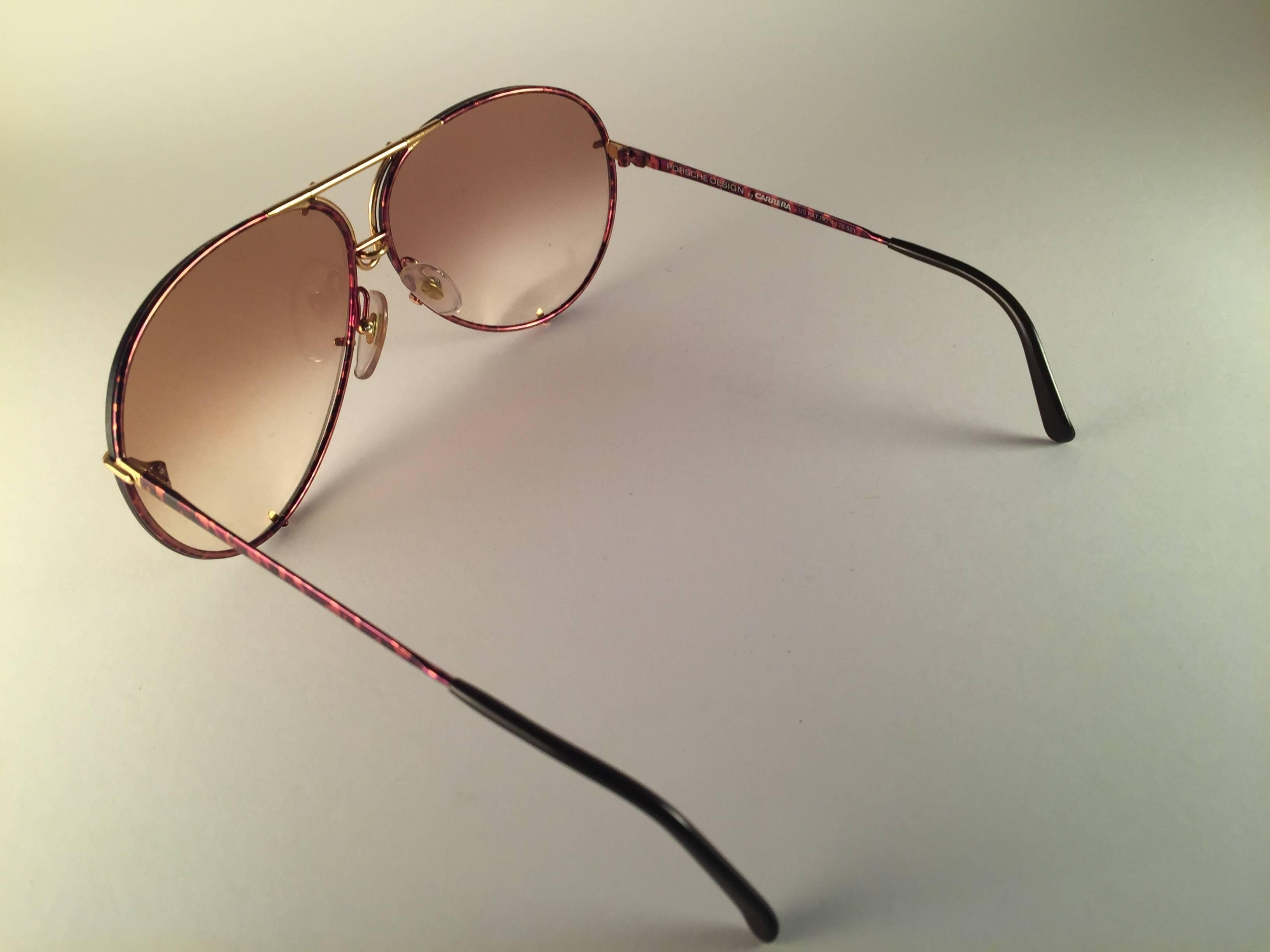 New Vintage Porsche 5623 Tortuga & Gold Frame 1980s Large Sunglasses Germany In New Condition In Baleares, Baleares